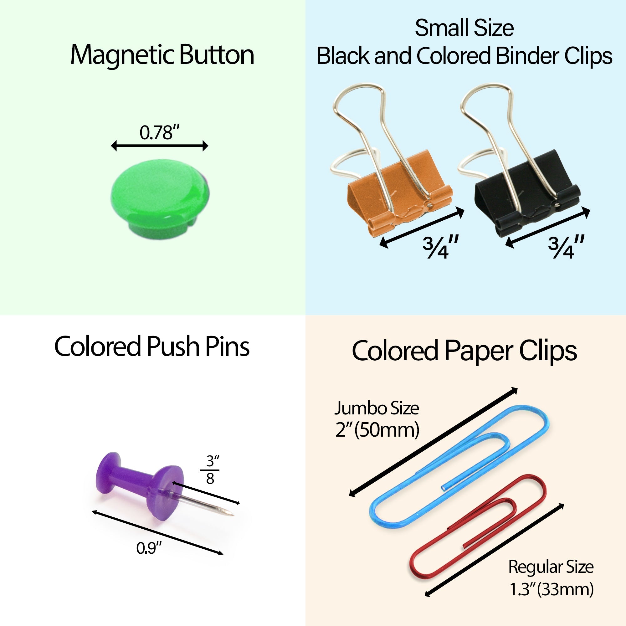 Push Pin, Paper Clip, Binder Clip, Magnetic Button