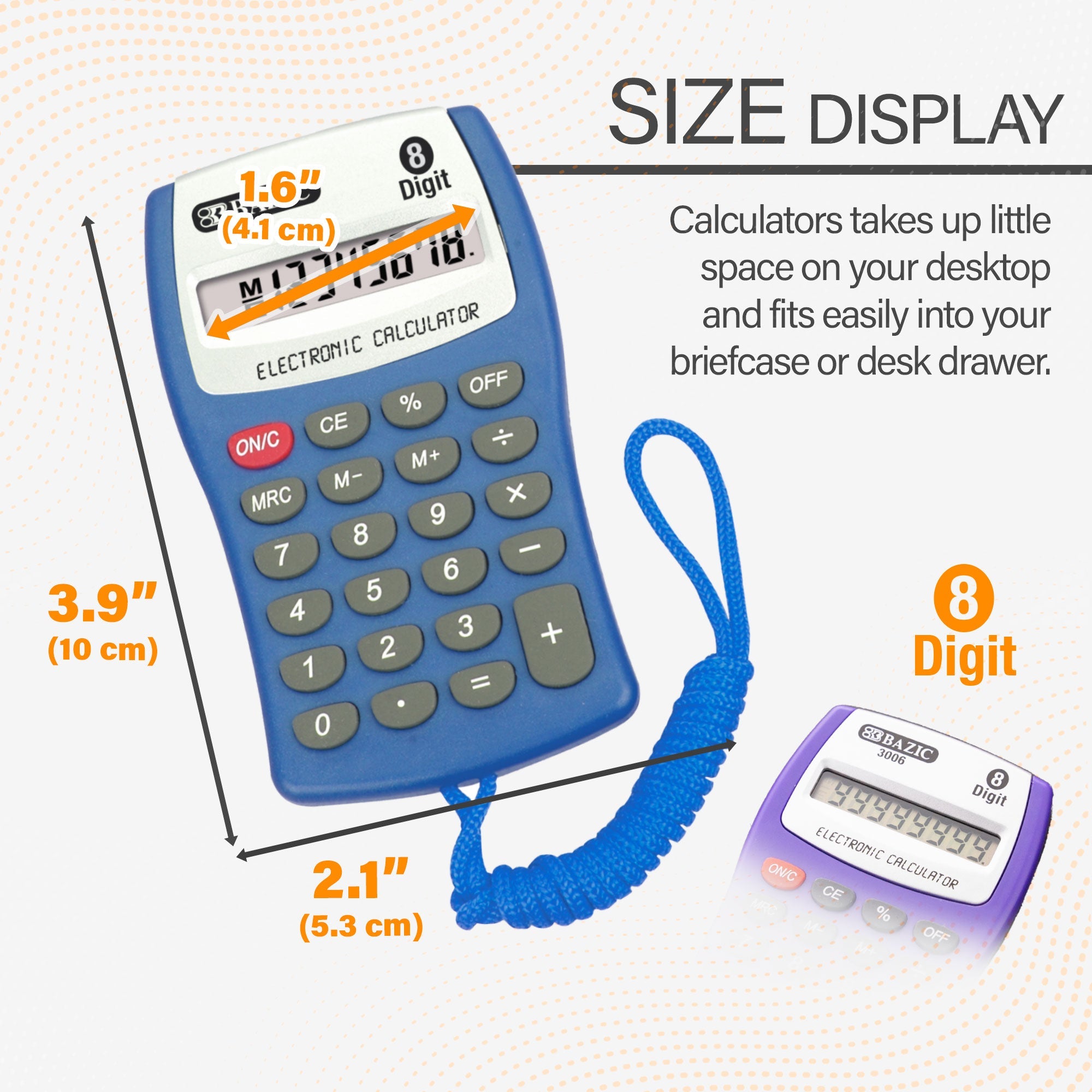Pocket Size Calculator 8-Digit w/ Neck String