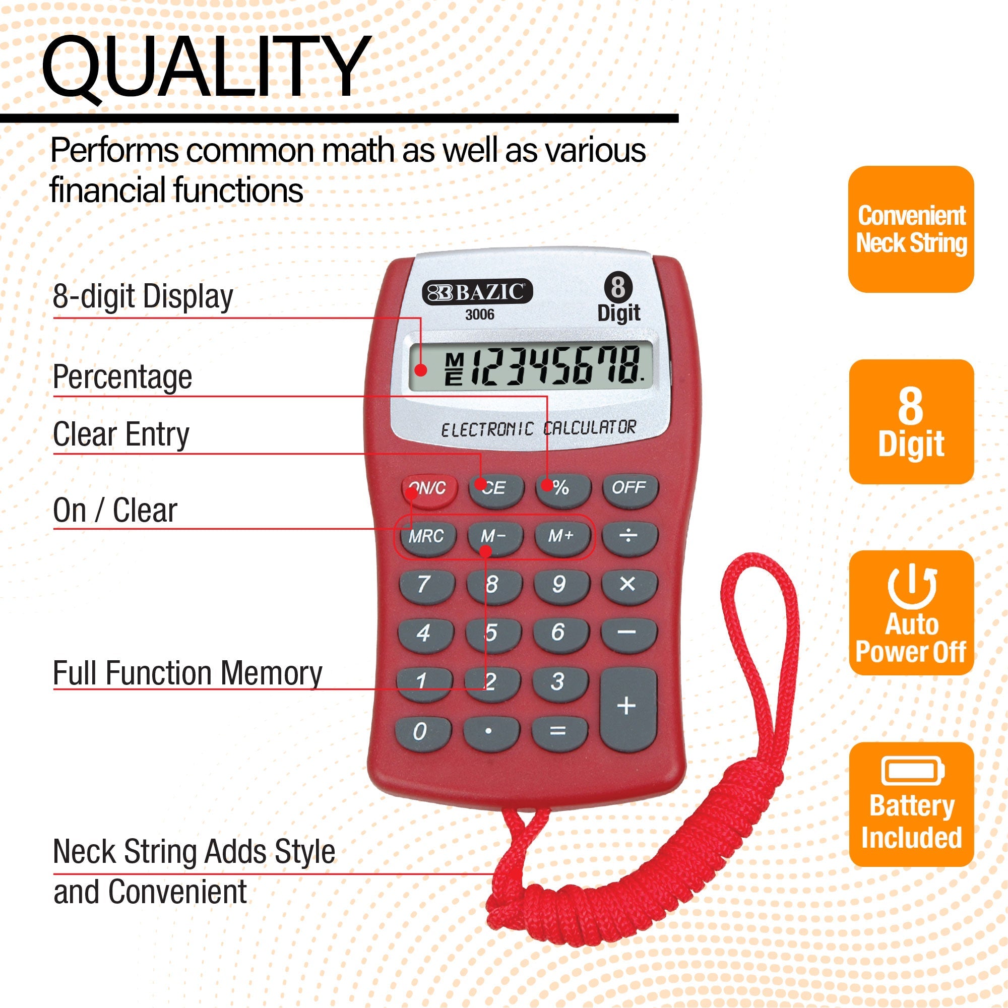 Pocket Size Calculator 8-Digit w/ Neck String