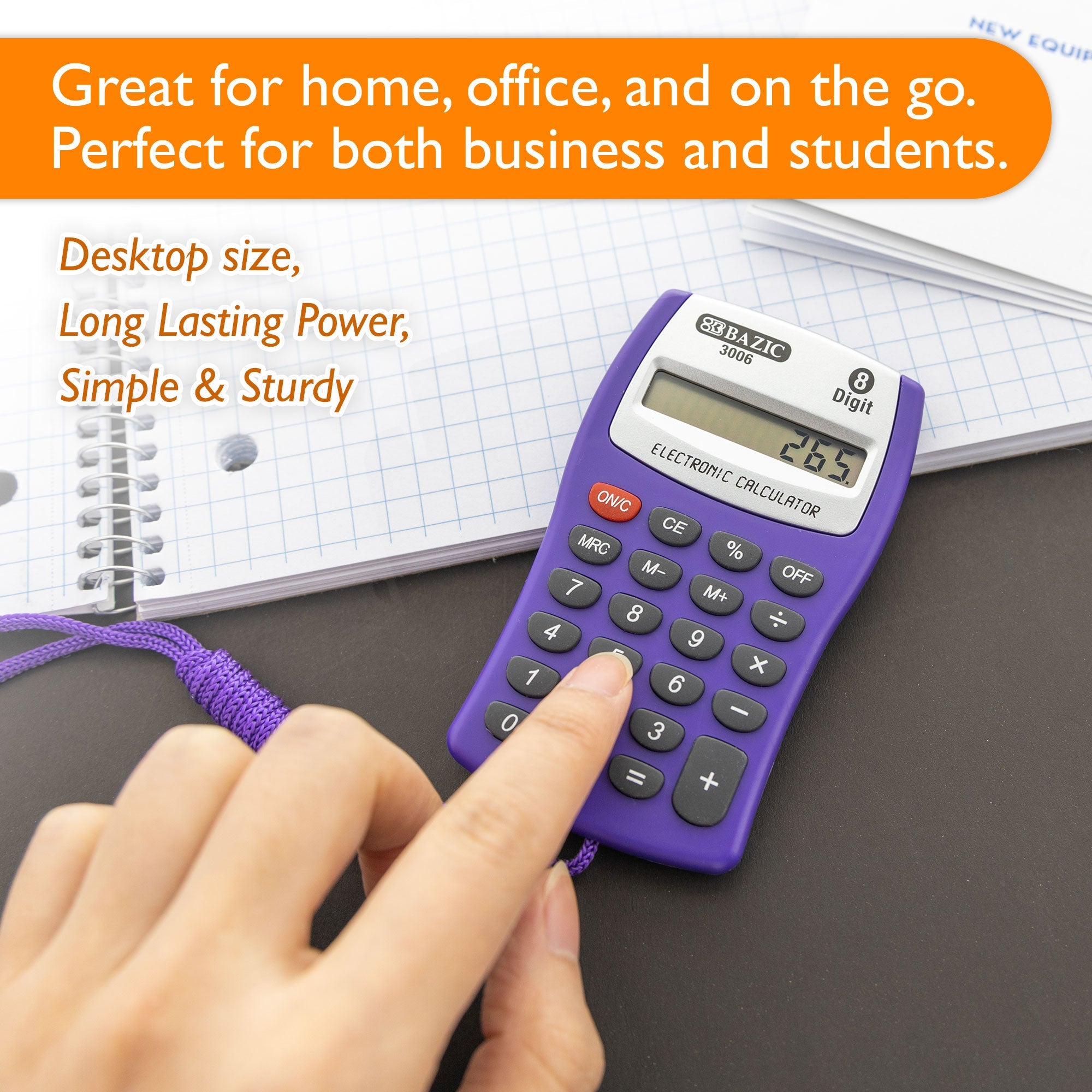 Pocket Size Calculator 8-Digit w/ Neck String