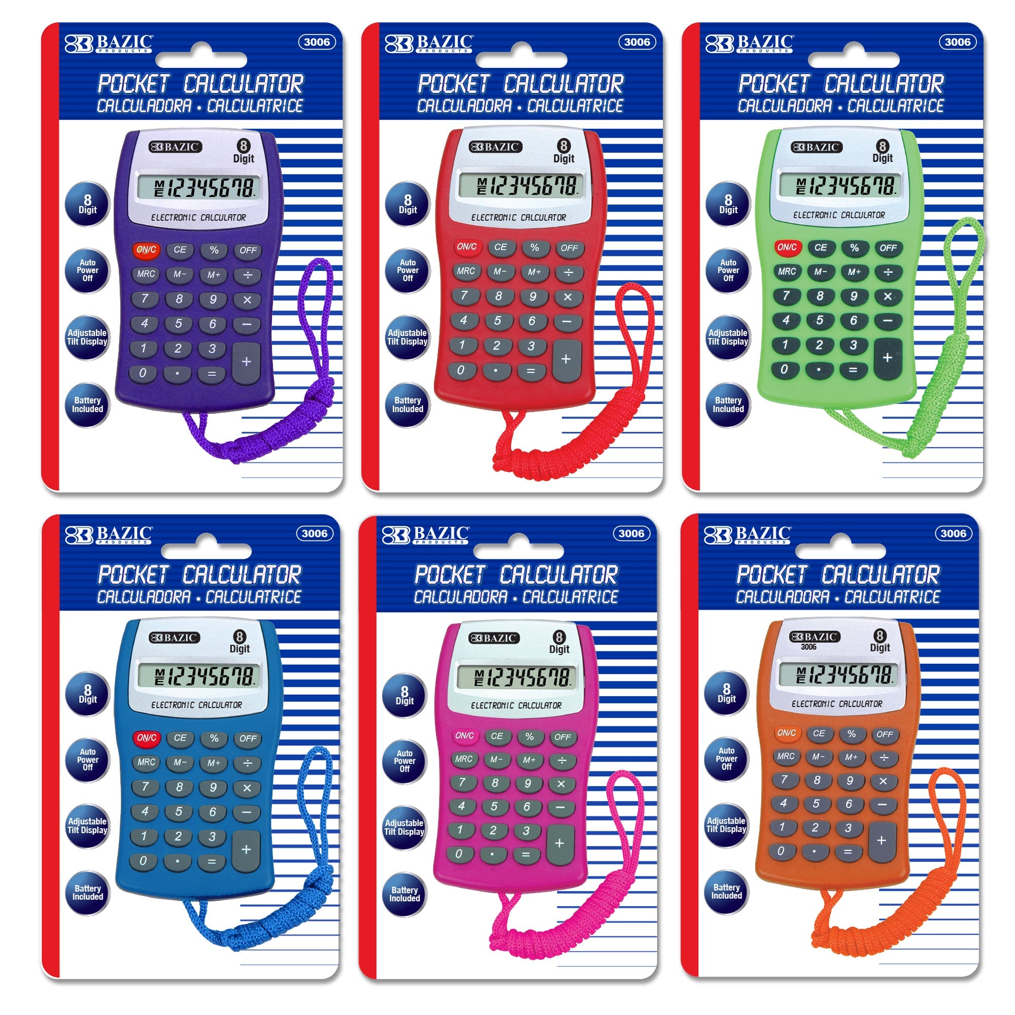 Pocket Size Calculator 8-Digit w/ Neck String