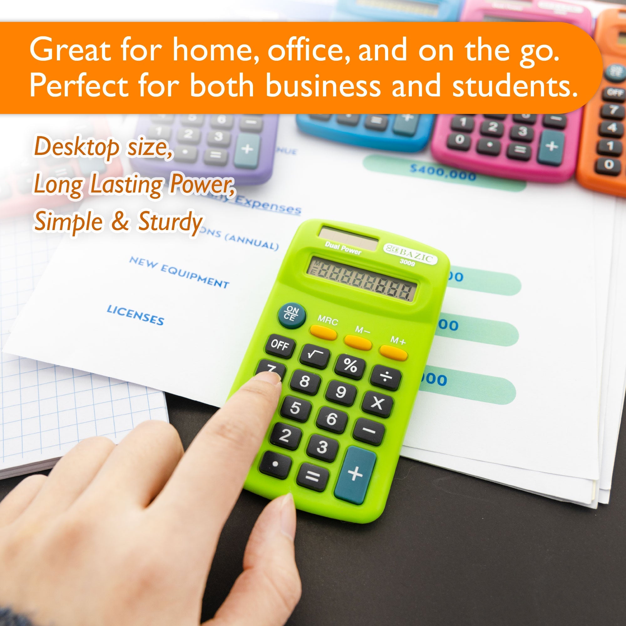 Solar Battery Dual-Power Calculator - 8-Digit LCD Display Basic Office Desk Calculator Portable Mini Financial Tool For Office Home(Green