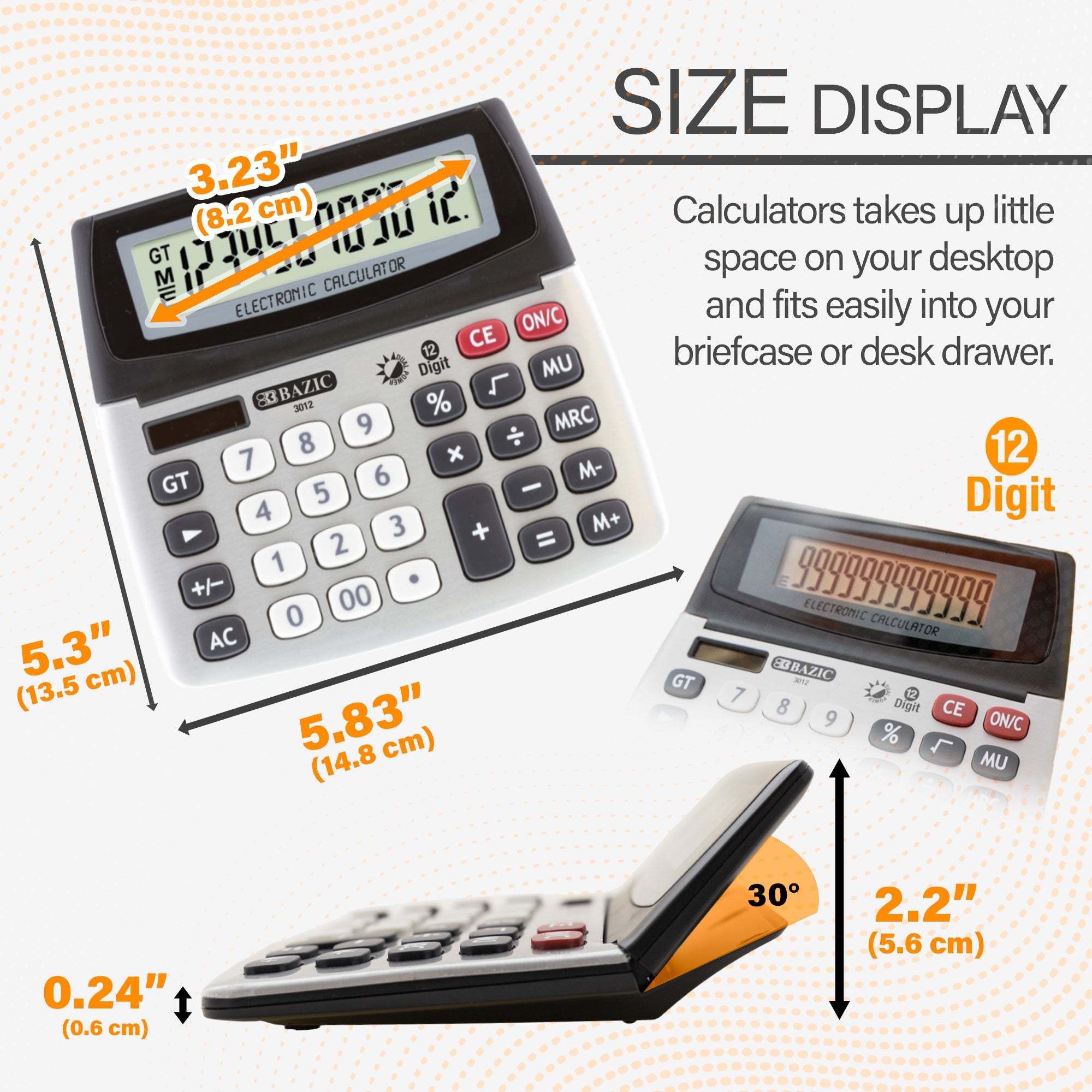 Desktop Calculator 12-Digit Dual Power w/ Adjustable Display