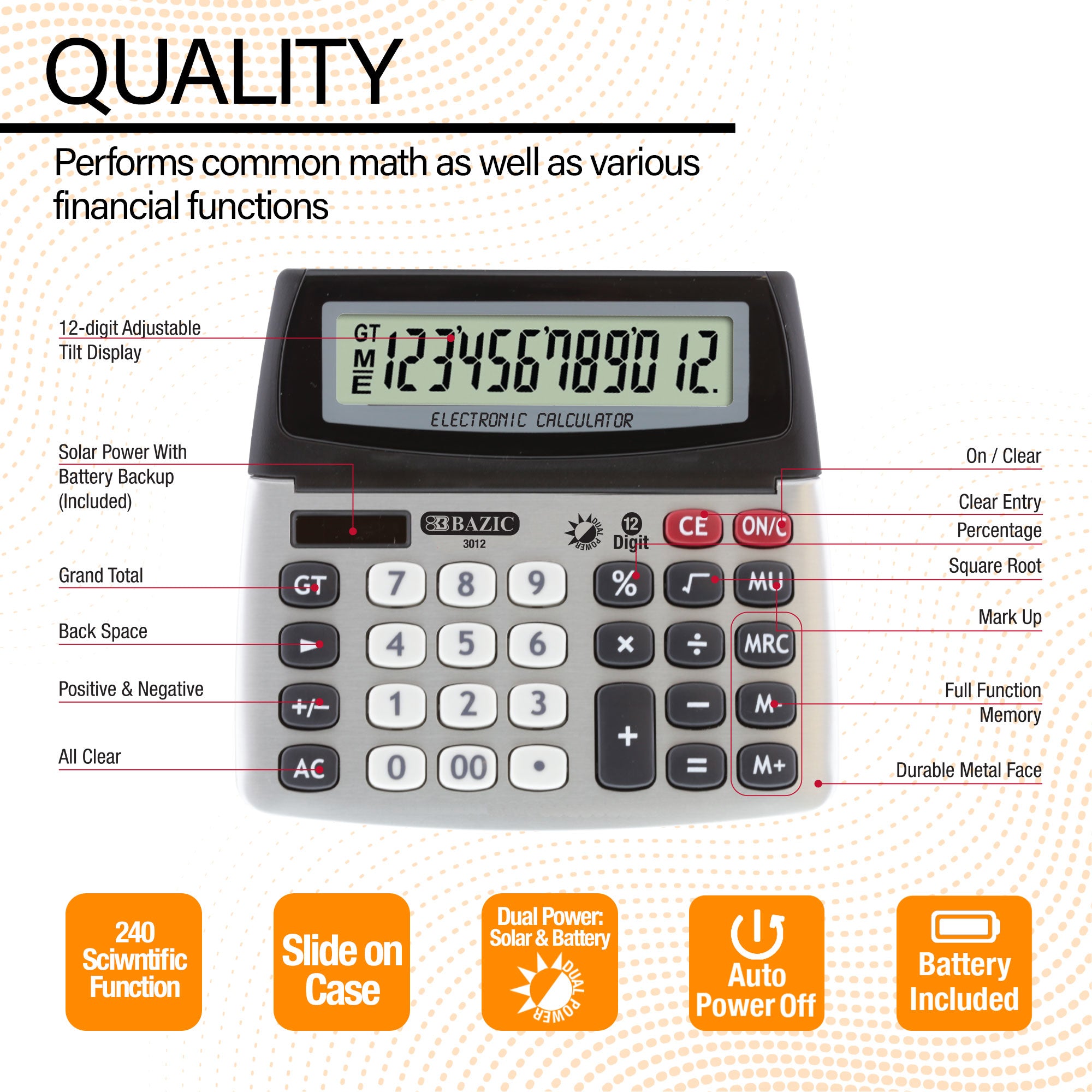 Desktop Calculator 12-Digit Dual Power w/ Adjustable Display