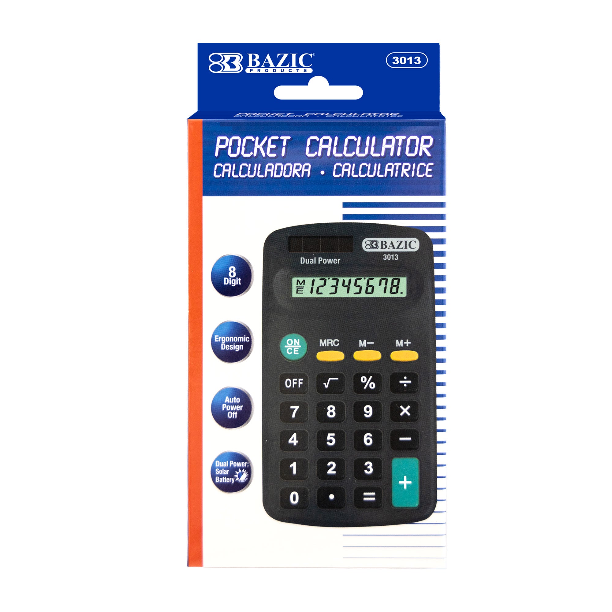 BAZIC 8桁 デュアルパワーポケットサイズ電卓 24個パック BAZIC 8-Digit Dual Power Pocket Size Calculator - BLACK – BAZIC