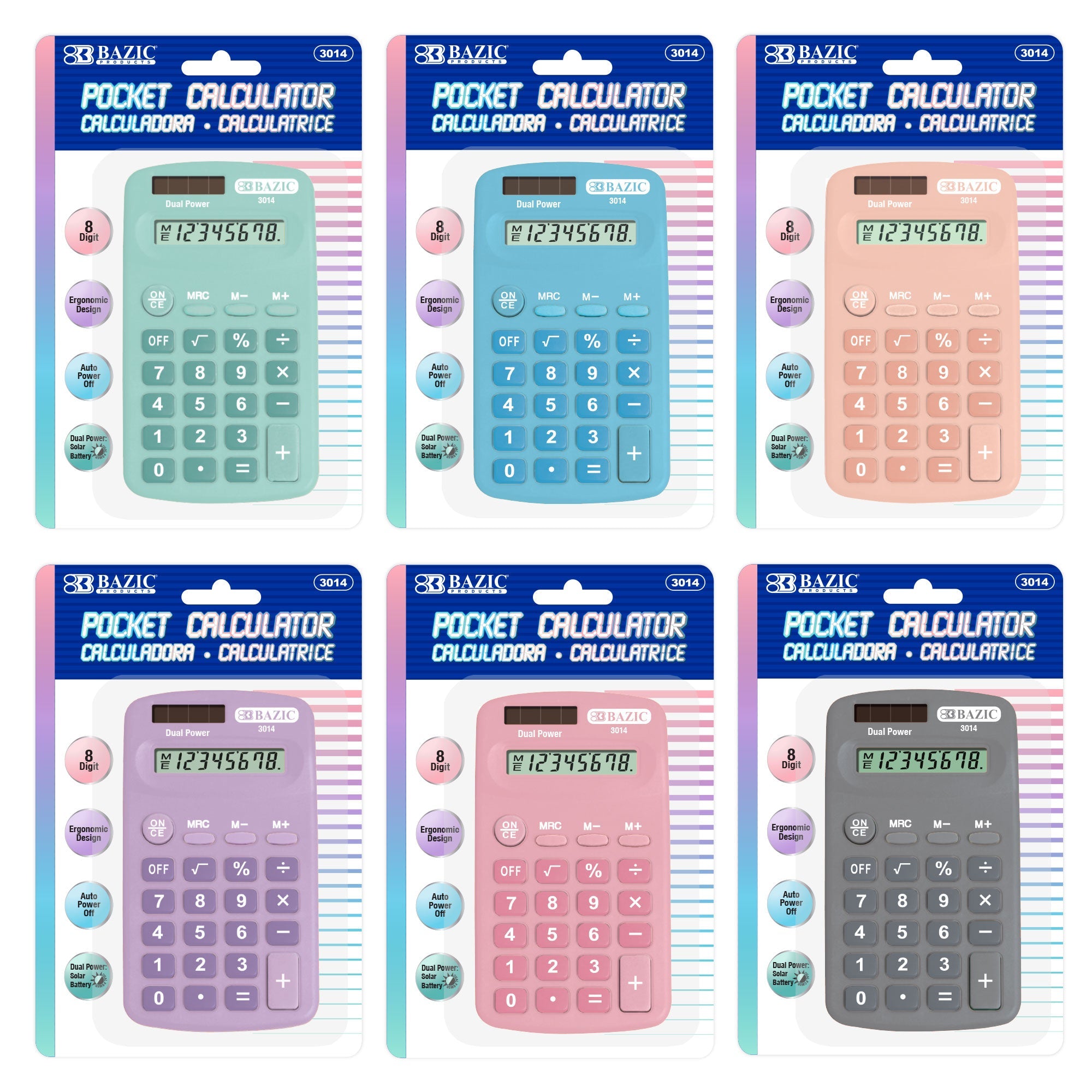 Pocket Size Pastel Calculator 8-Digit Dual Power