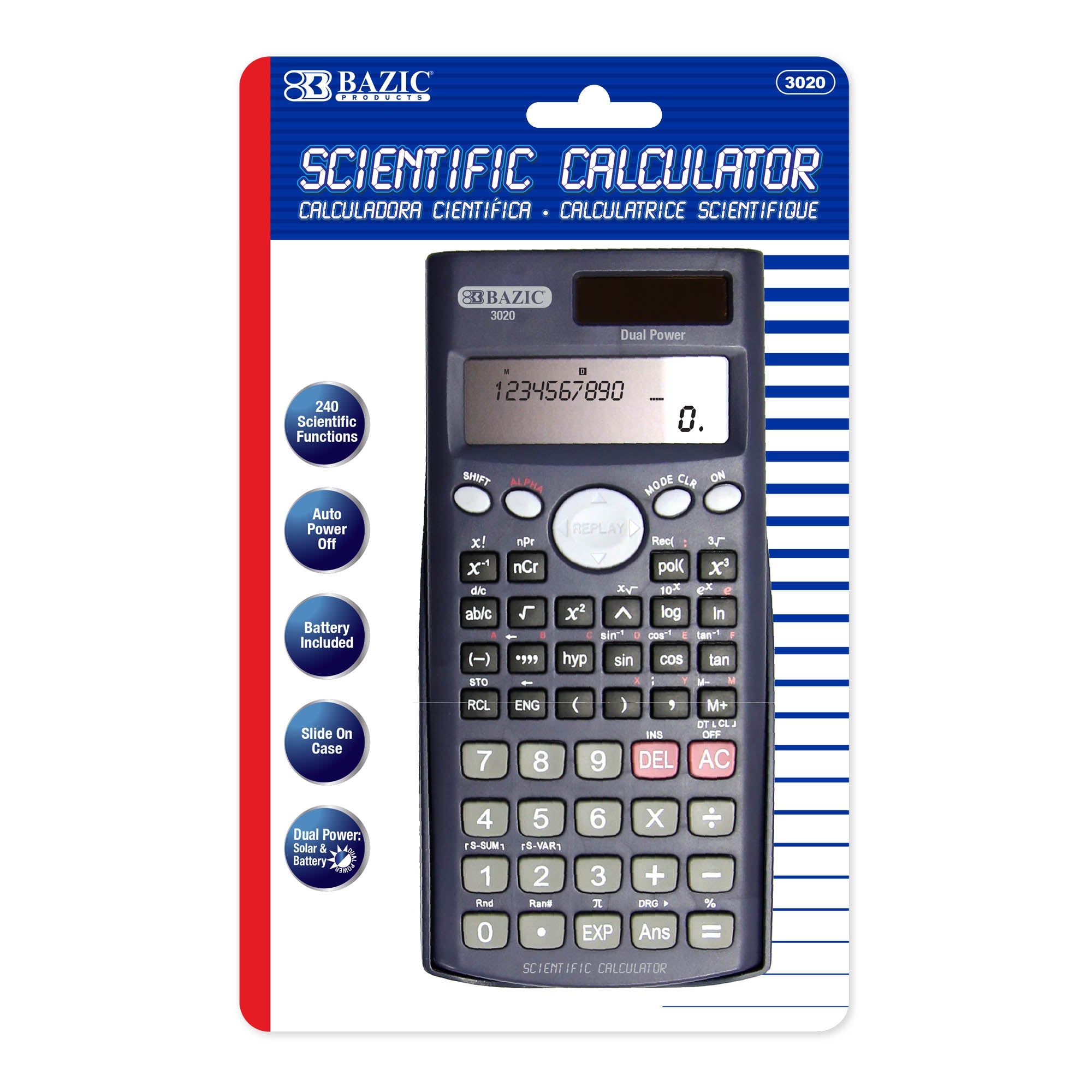 Scientific Calculator 240 Function, Slide-On Case