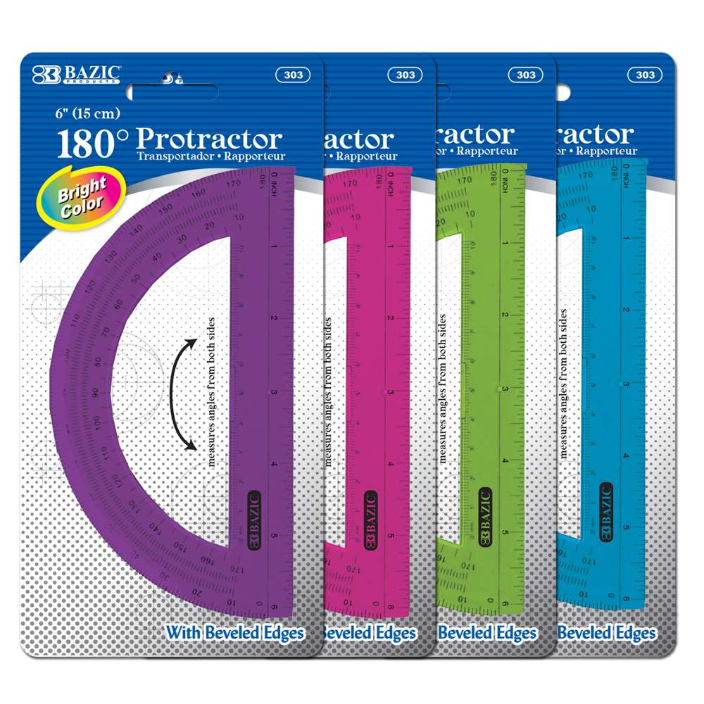 Semicircular 6" Protractor Assorted Color