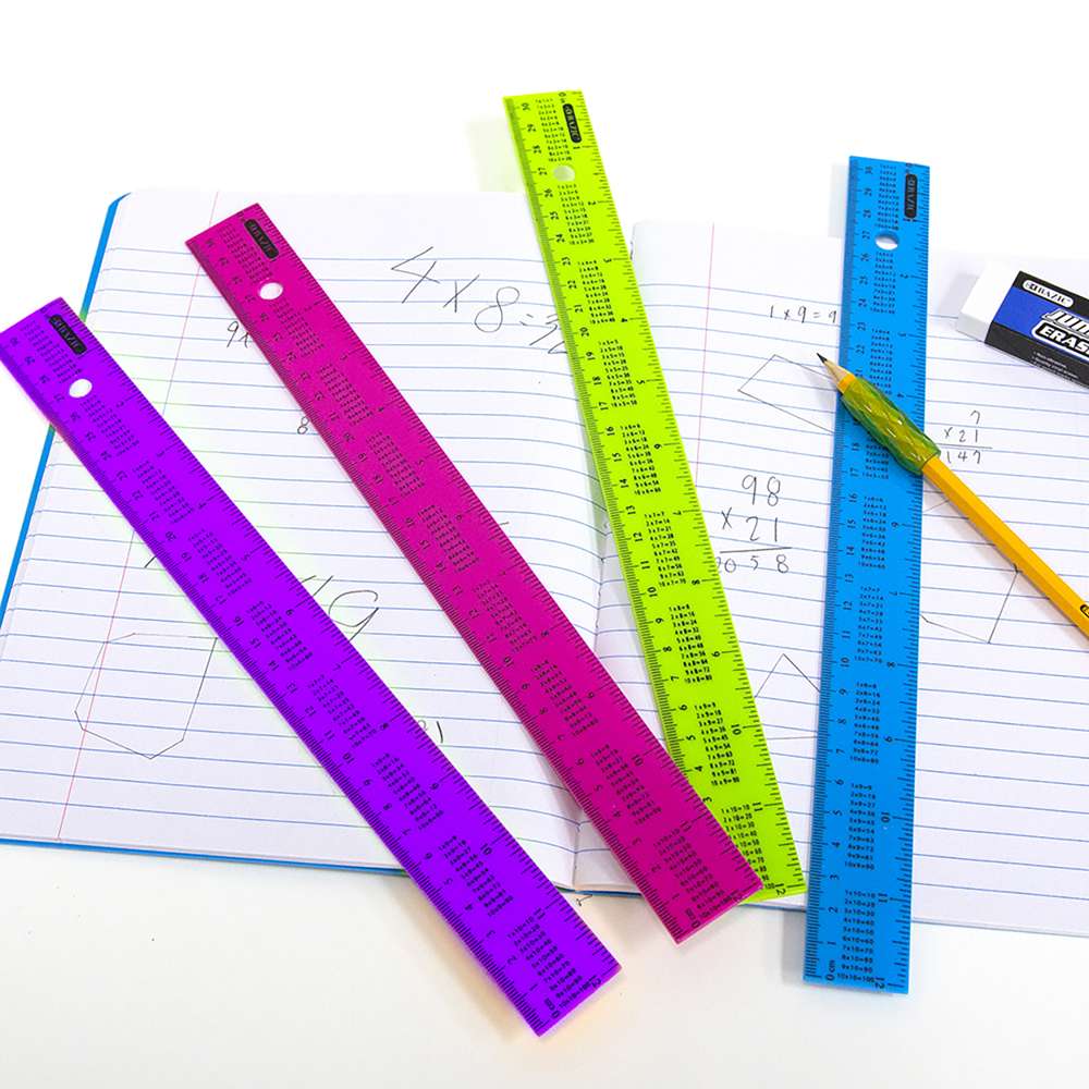 Ruler w/ Multiplication Prints 12" (30cm)(4/Pack)