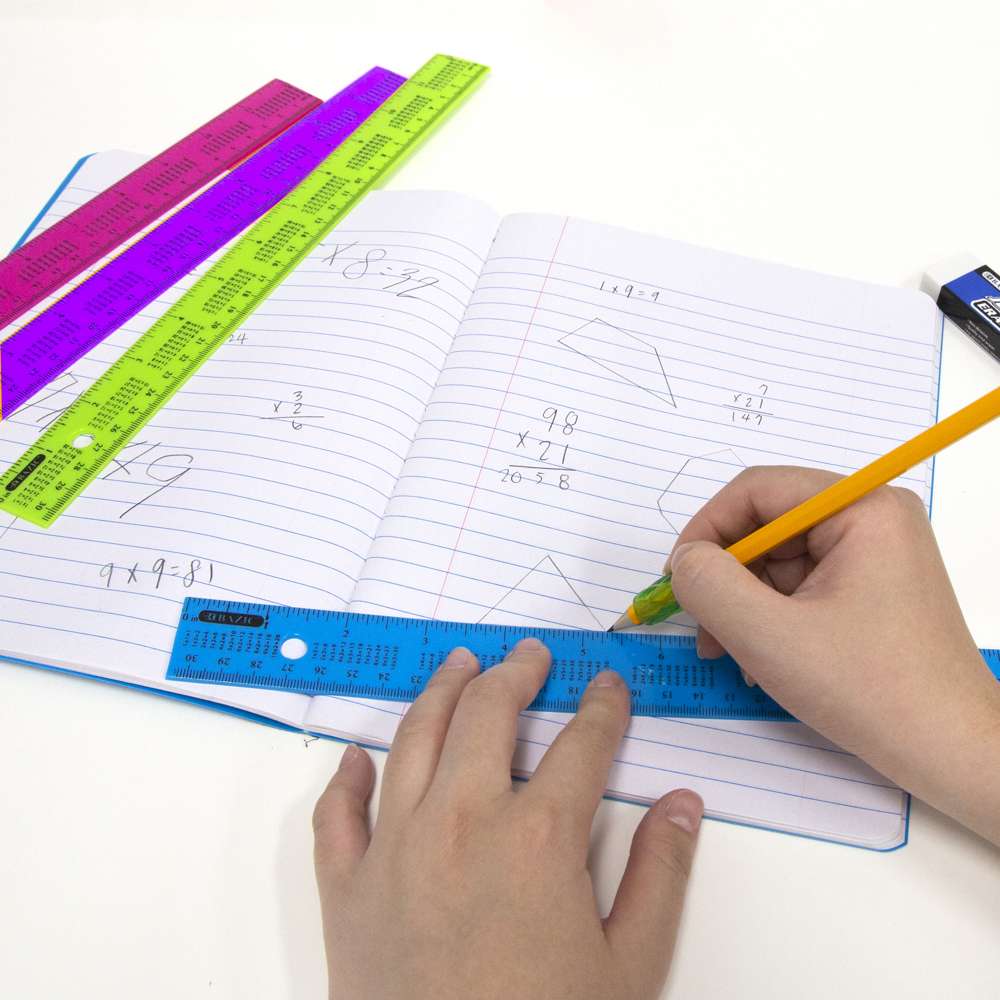 Ruler w/ Multiplication Prints 12" (30cm)(4/Pack)