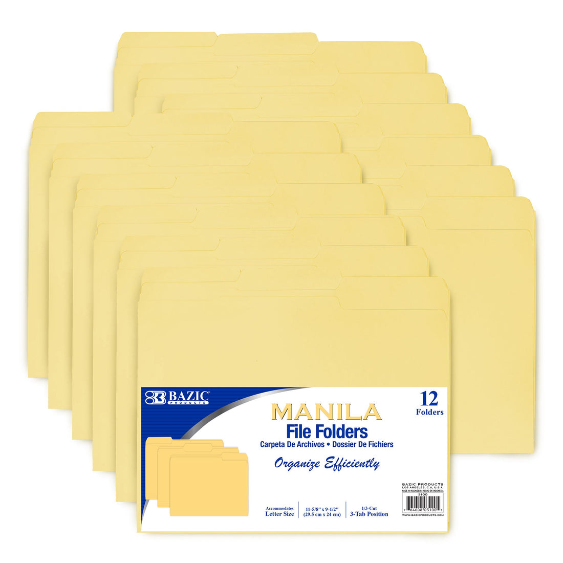 1/3 Cut Letter Size Manila File Folder (12/Pack)