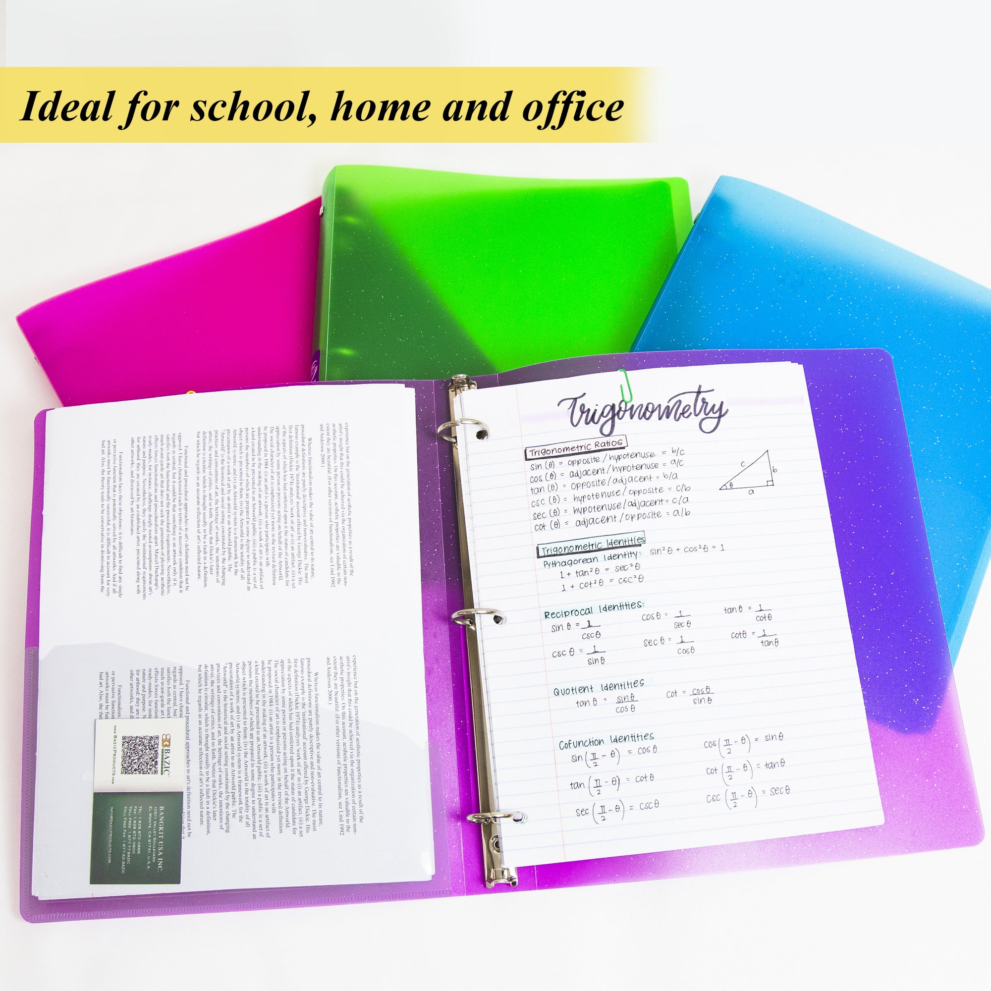 1" Glitter Poly 3-Ring Binder w/ Pocket
