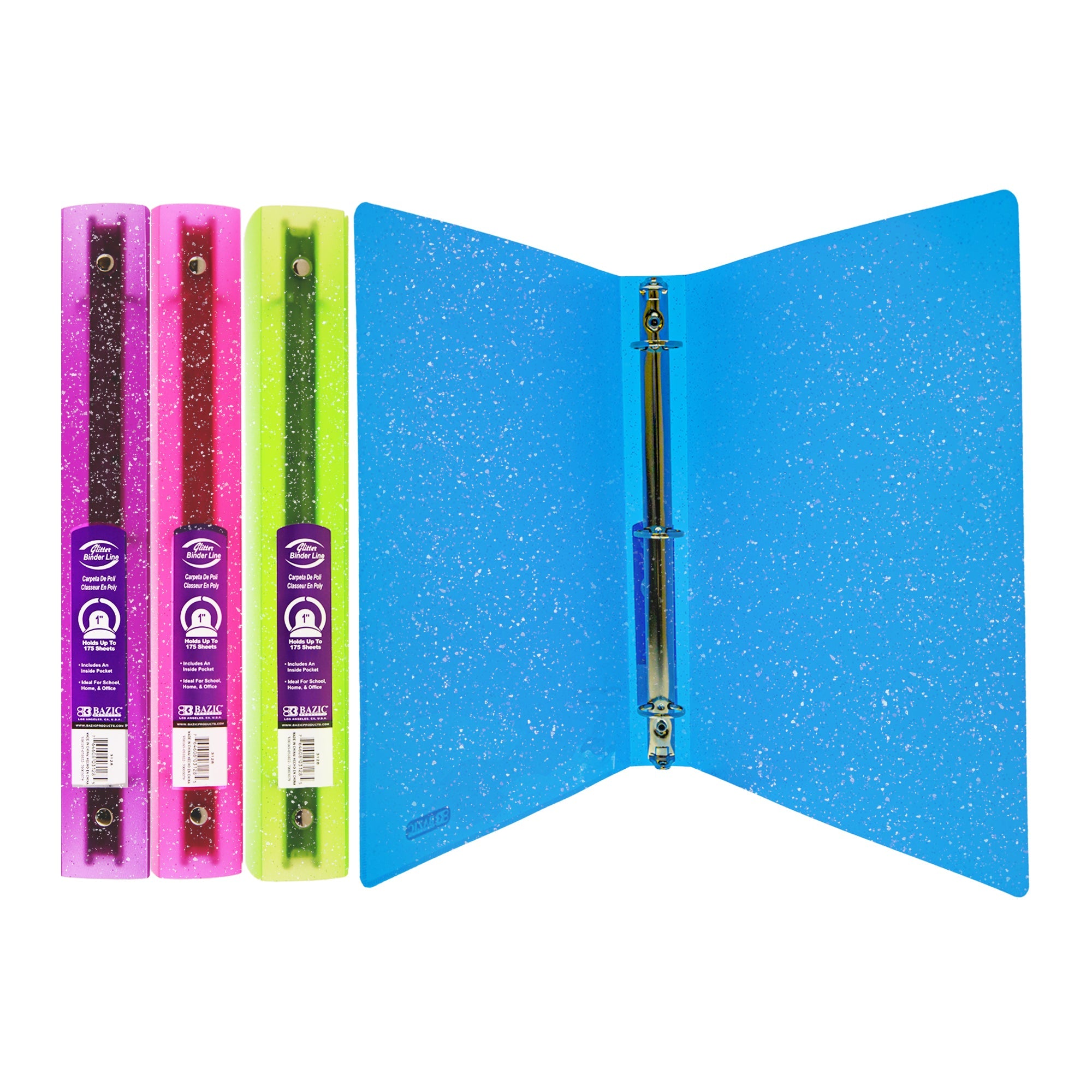 1" Glitter Poly 3-Ring Binder w/ Pocket