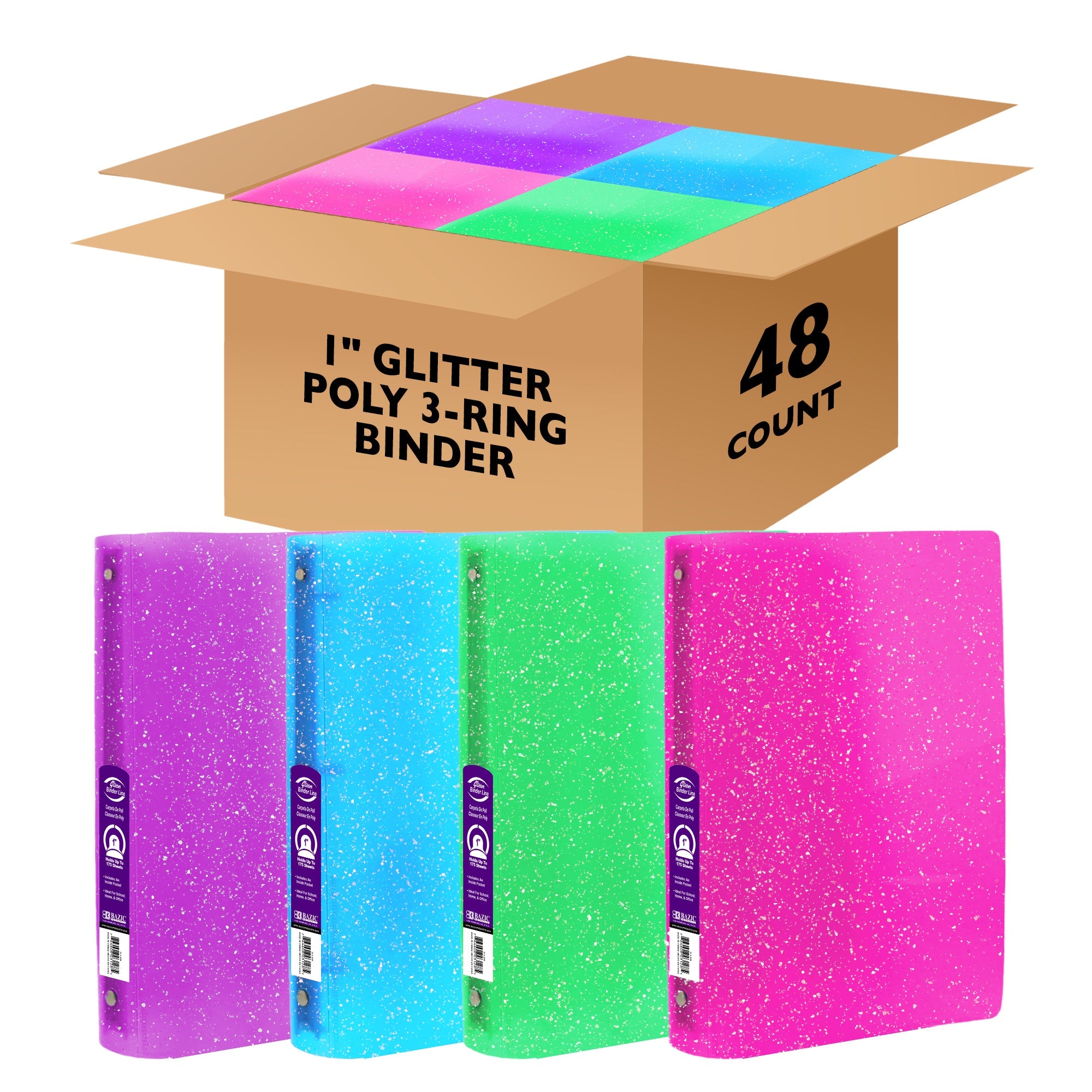 1" Glitter Poly 3-Ring Binder w/ Pocket