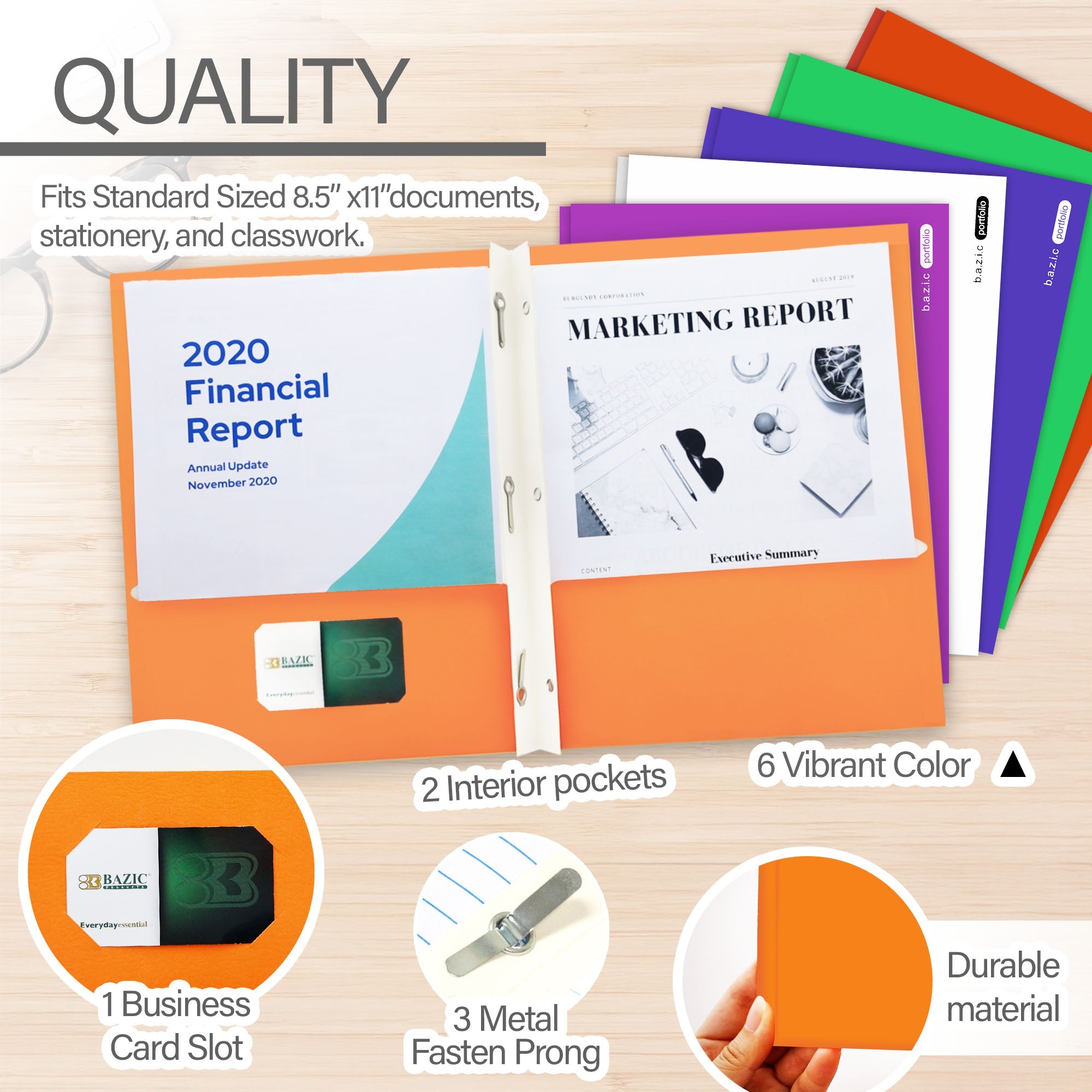 2-Pockets Portfolios 3-Prong Fastener - Laminated Glossy