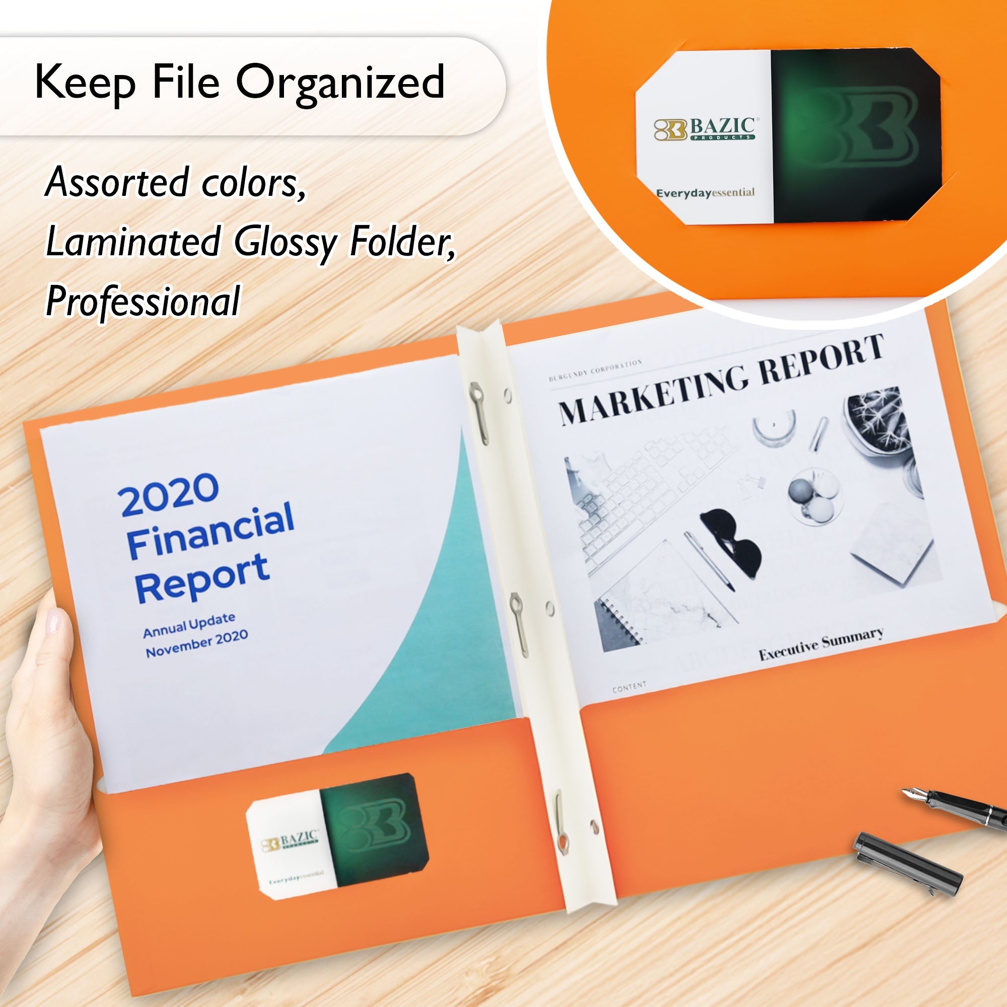 2-Pockets Portfolios 3-Prong Fastener - Laminated Glossy