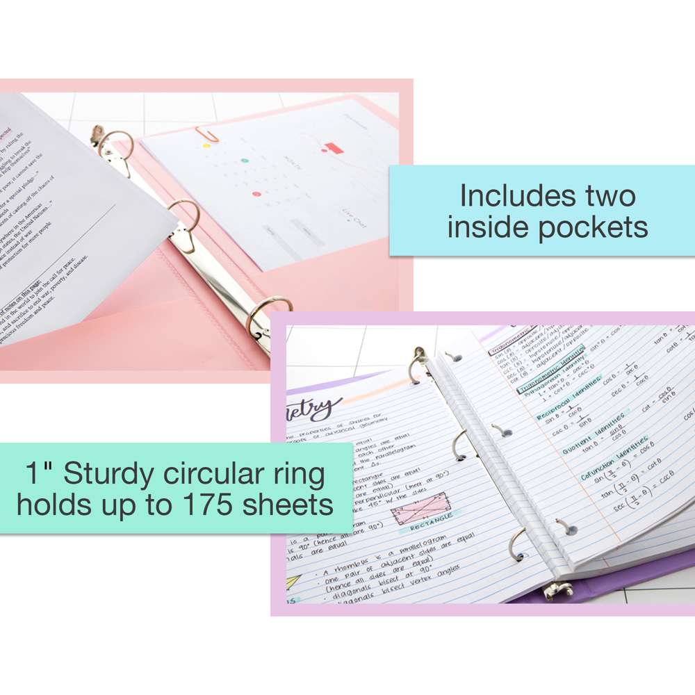 Binder View 1" Asst. Pastel Color 3-Ring w/ 2-Pockets