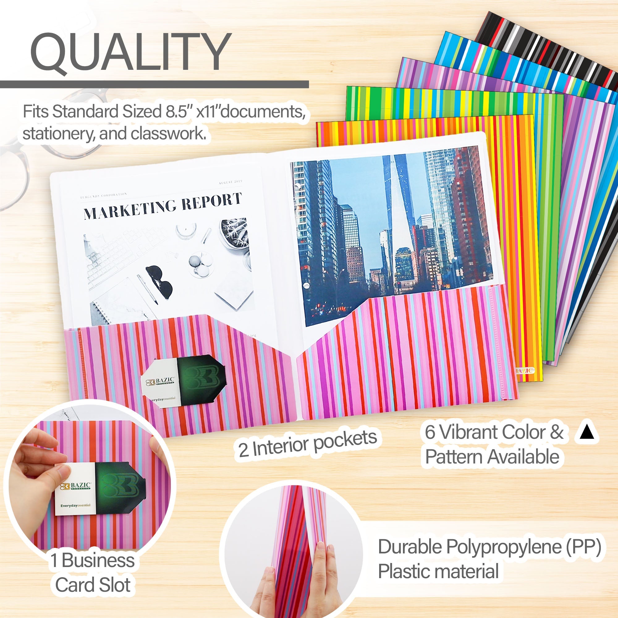 Poly 2-Pockets Portfolio - Stripes