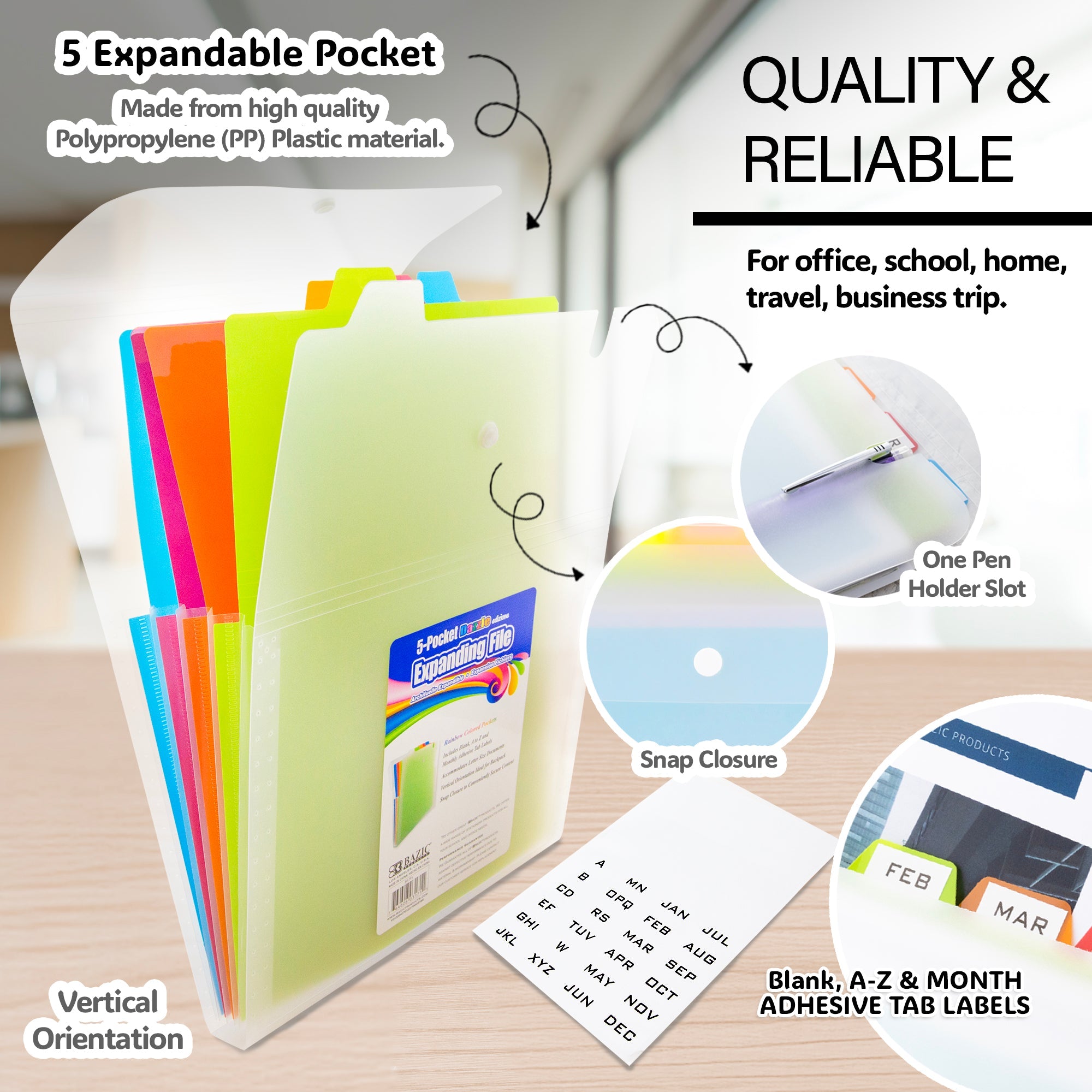 Expanding File Folder Letter Size Vertical Poly 5-Pocket