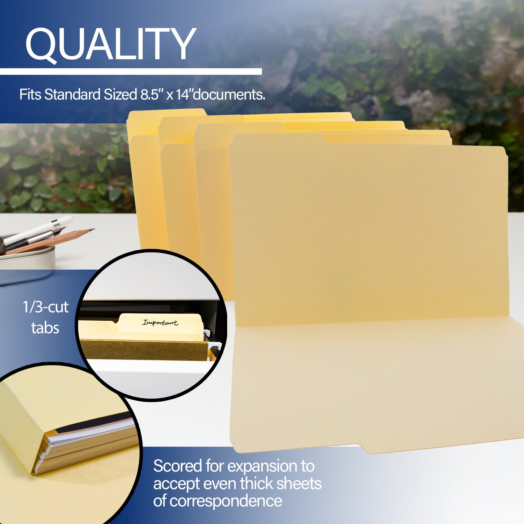 Manila File Folder 1/3 Cut Legal Size (100/Pack)