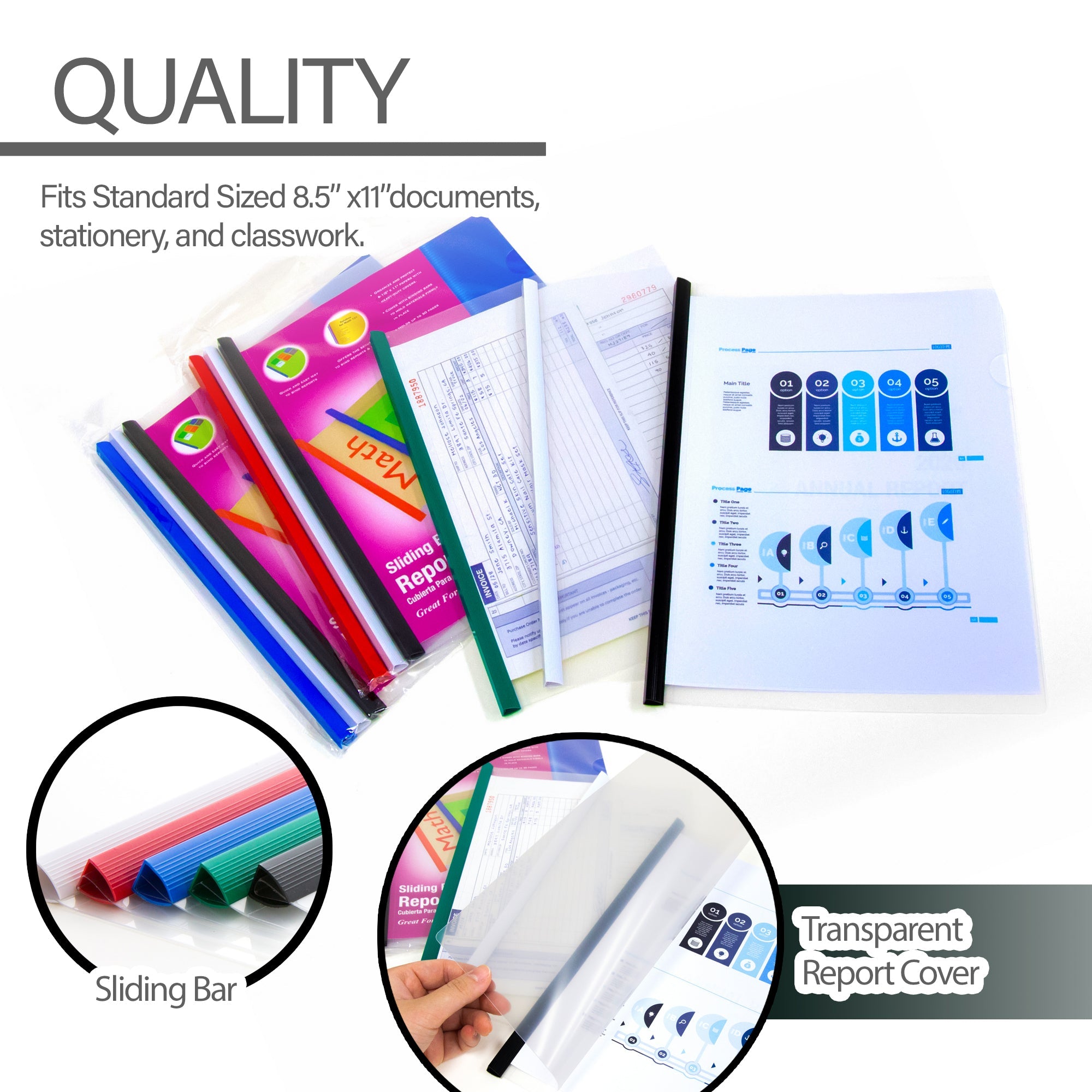 Report Covers Clear Front w/ Sliding Bar (3/Pack)