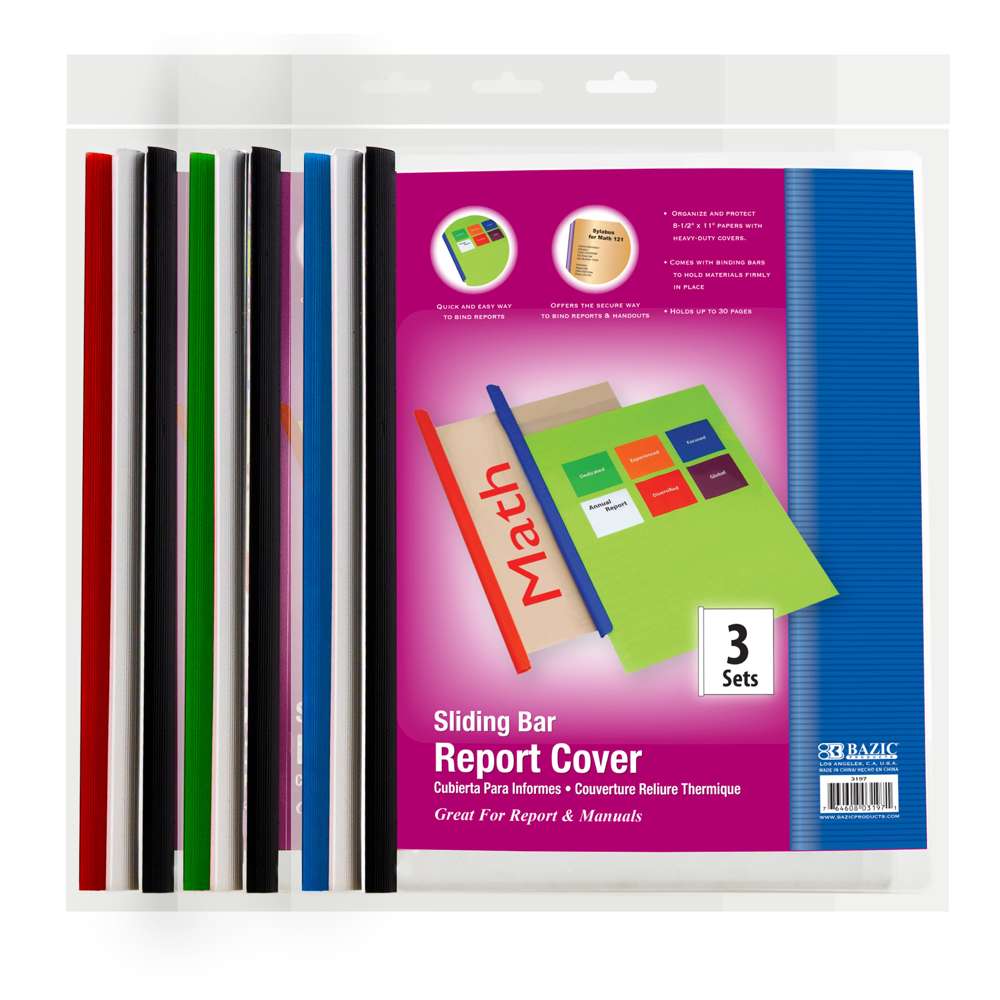 Clear Front Report Covers w/ Sliding Bar (3/Pack)