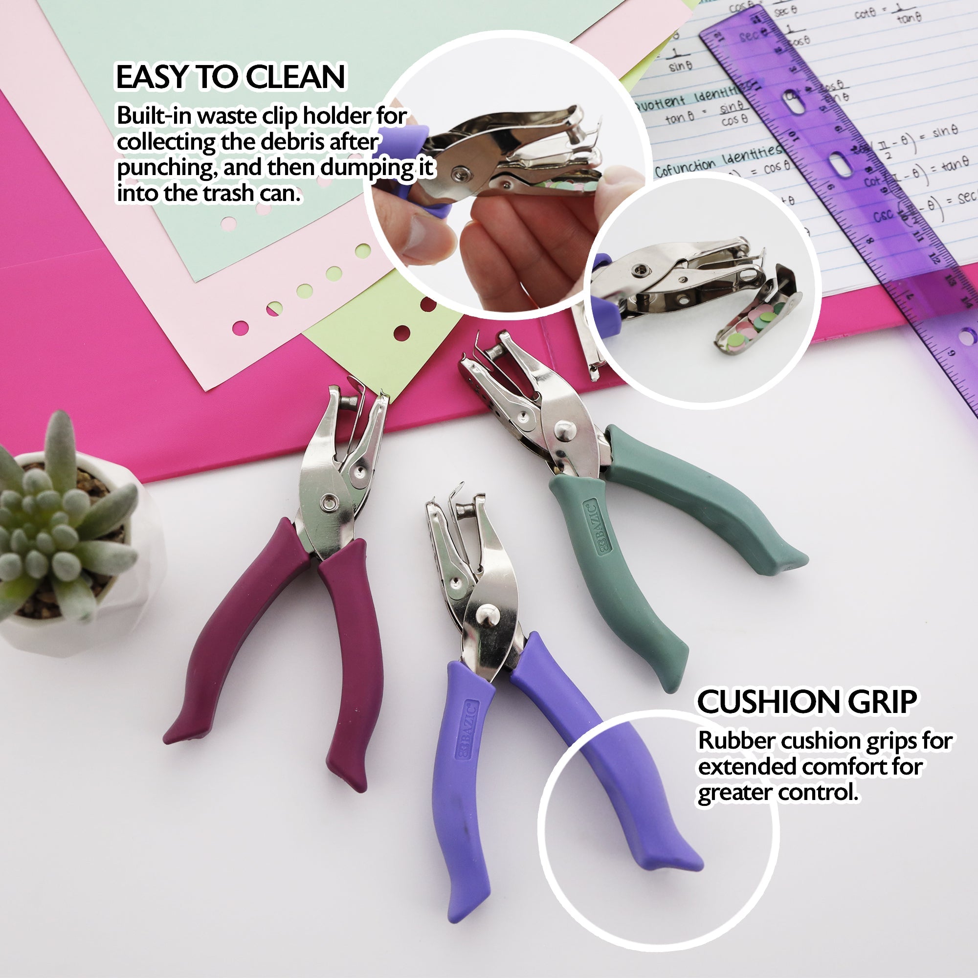 Premium Single Hole Paper Punch w/ Cushion Grip