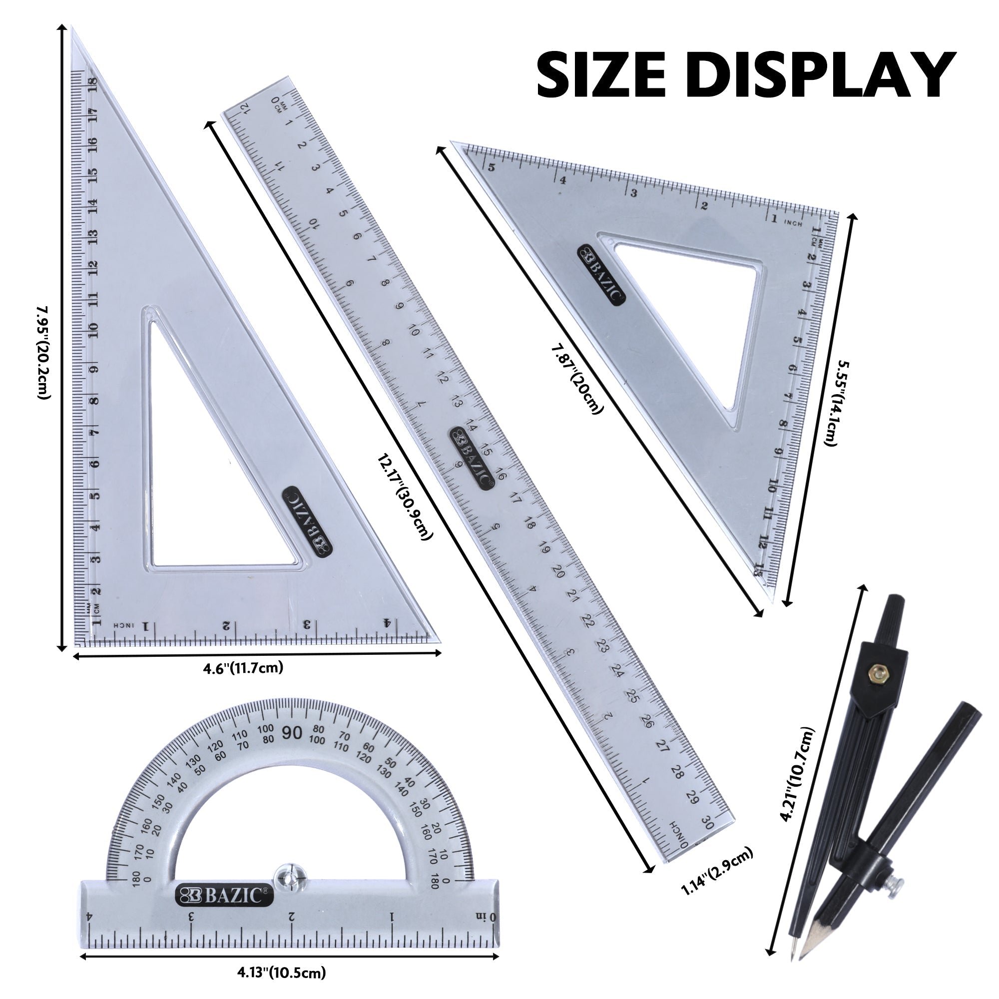 Geometry Ruler Combination Sets 4-Piece w/ Compass