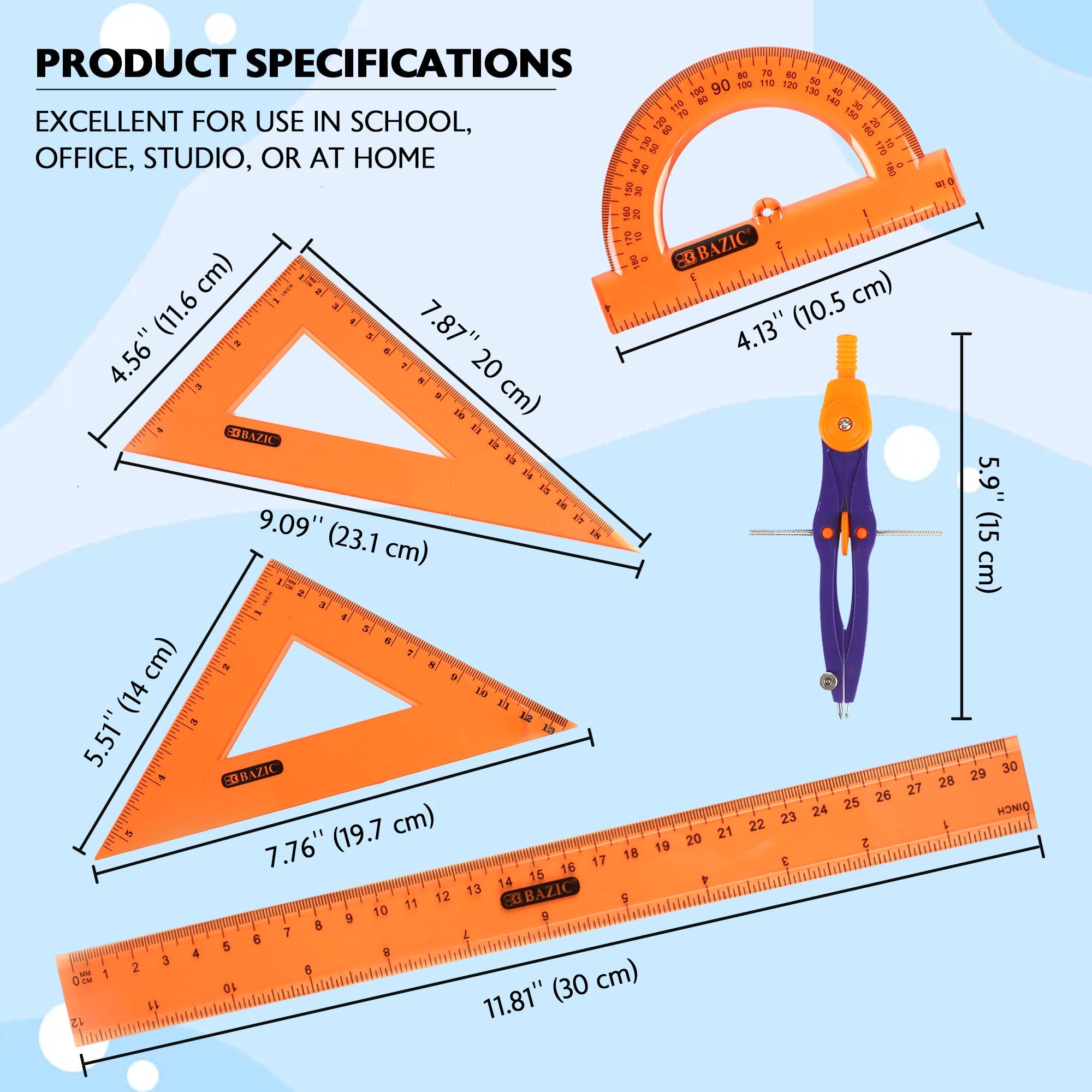 Geometry Ruler Combination Sets 4-Piece Center Wheel Compass