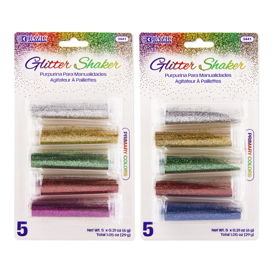 0.21 oz (6g) 5 Primary Color Glitter Shaker