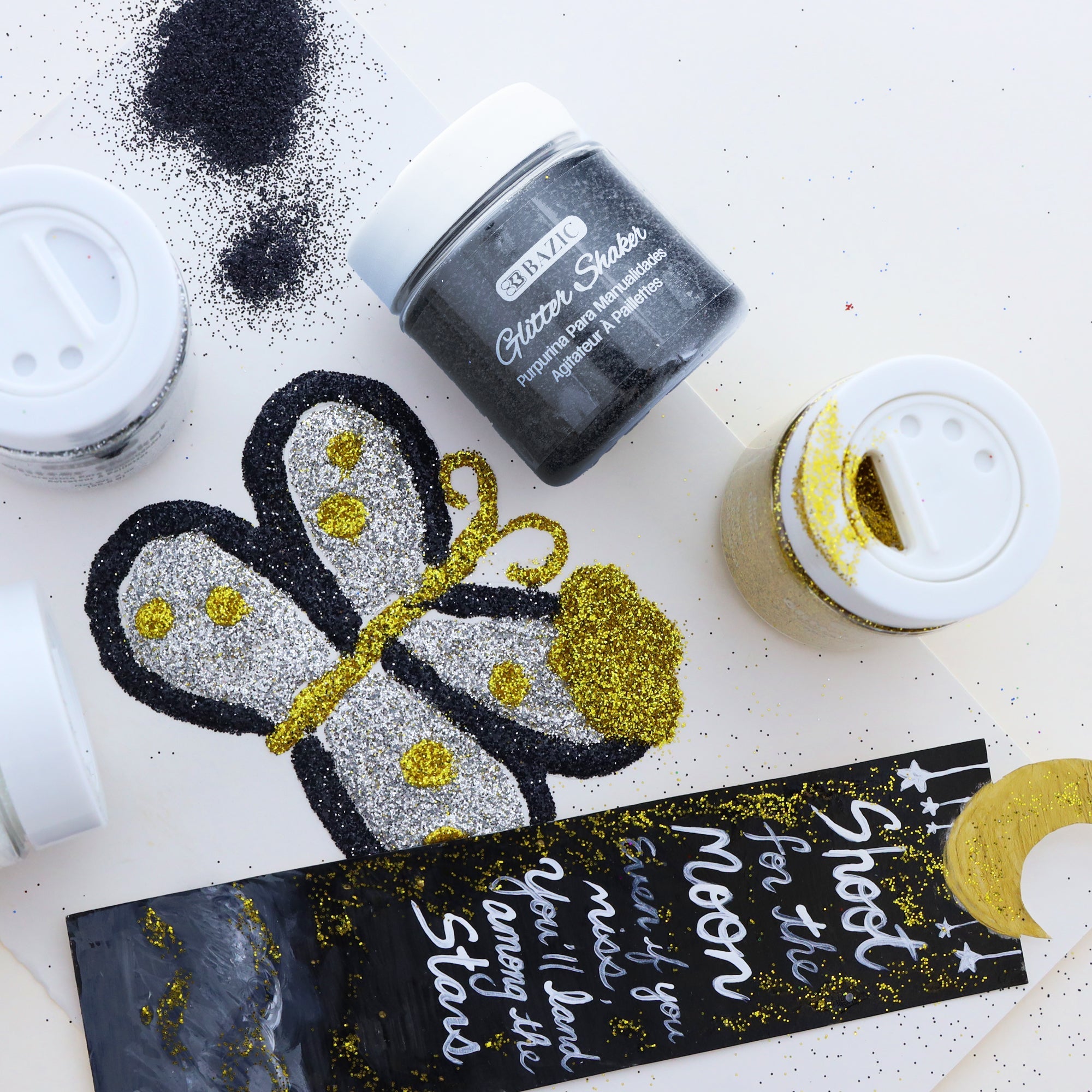 Glitter Shaker 56.6g / 2 Oz. Gold and Monochrome Color