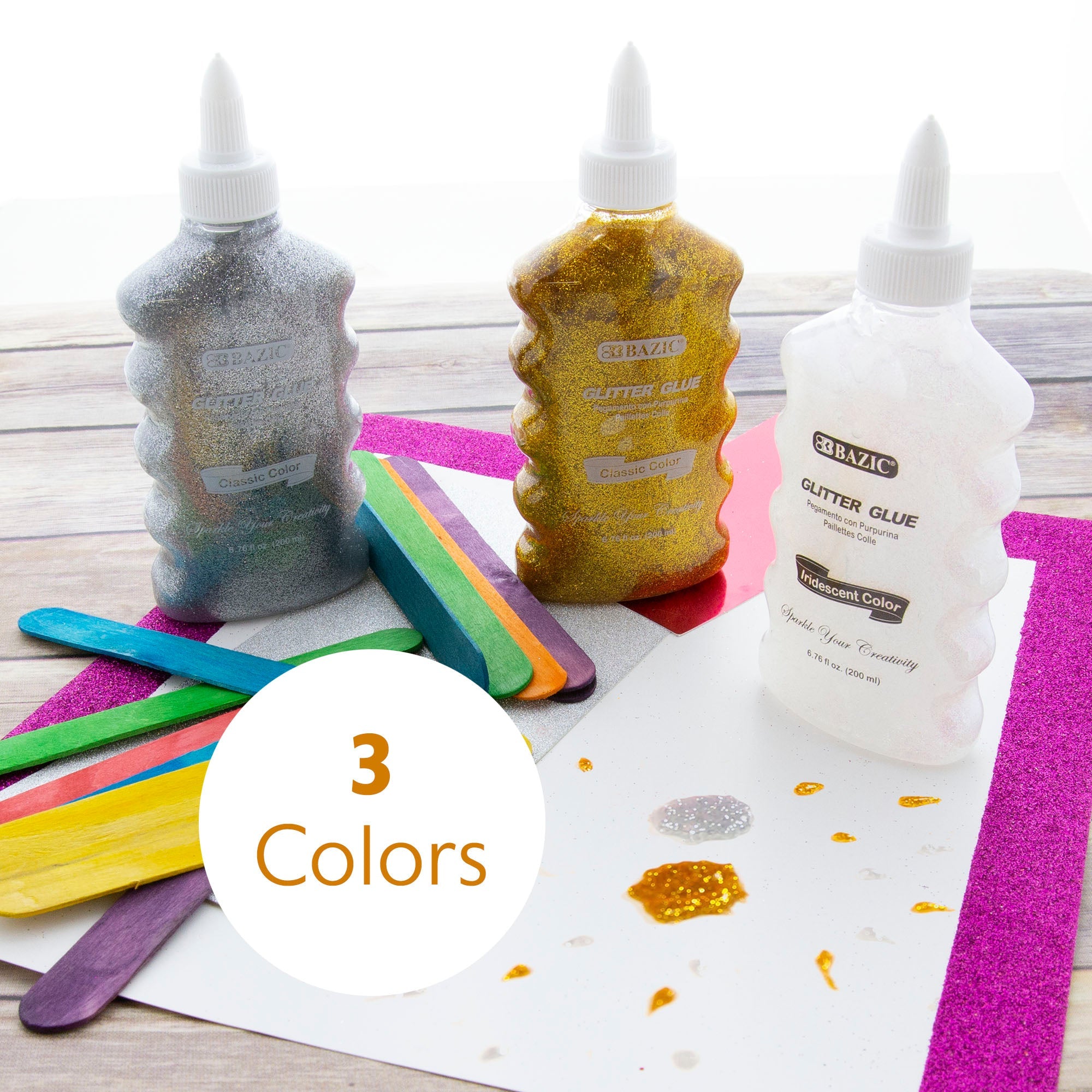 BAZIC Glitter Glue Iridescent/Silver/Gold Color (200 mL