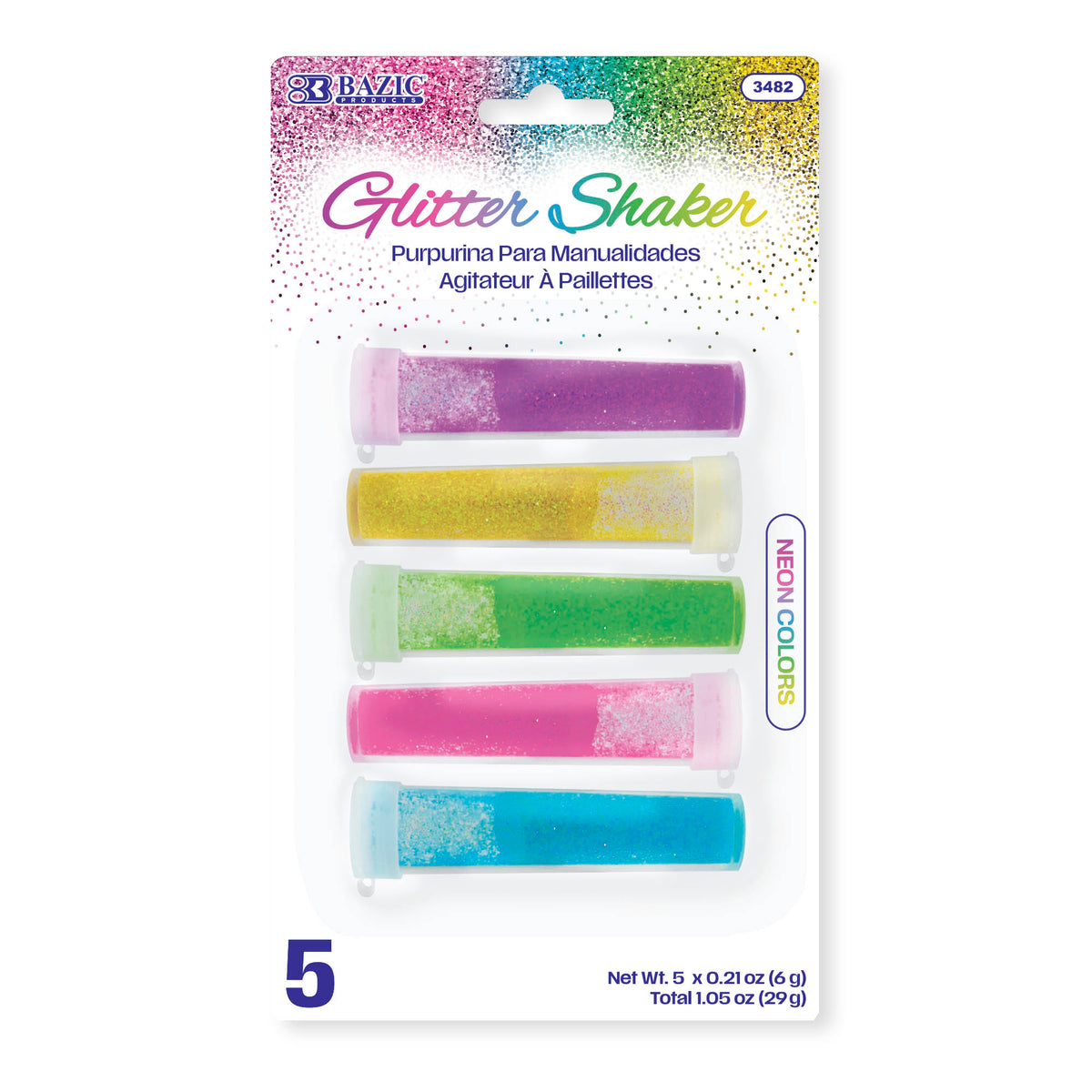 BAZIC 0.21 oz (6g) 5 Neon Color Glitter Shaker – BAZIC Products