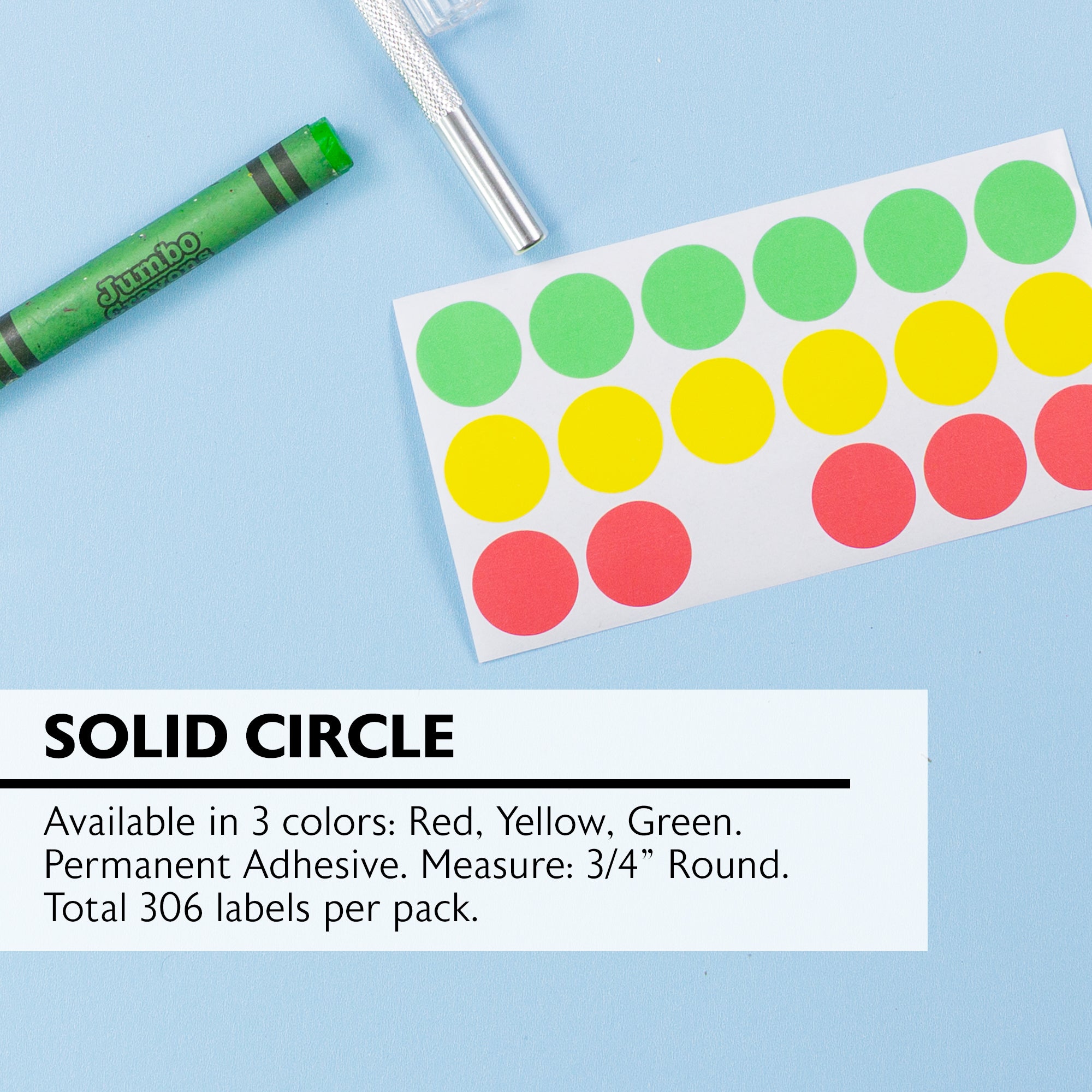 Assorted Color 3/4" Round Label (306/Pack)