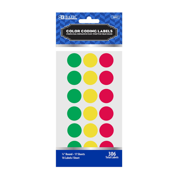 Assorted Color 3/4" Round Label (306/Pack)