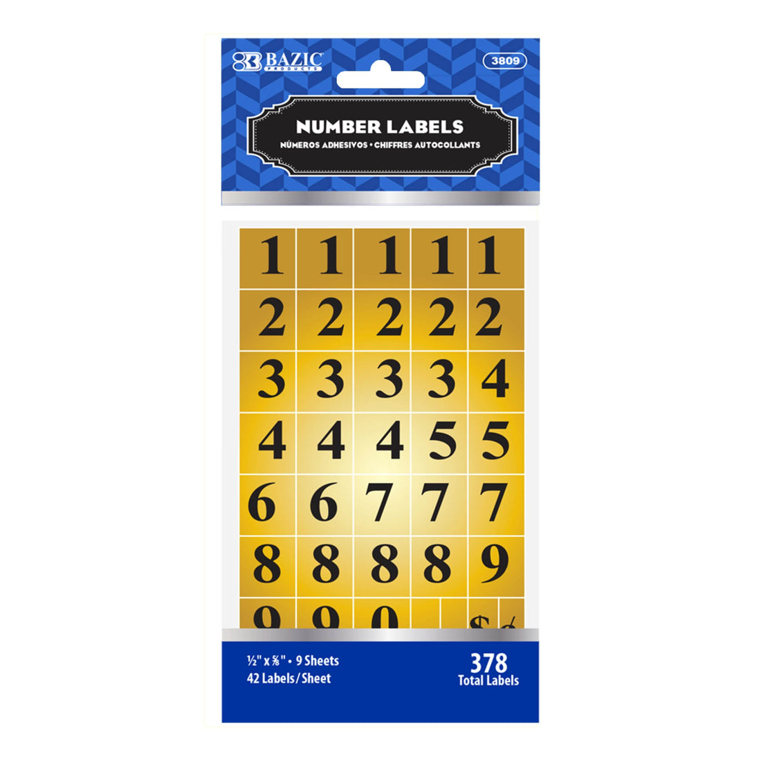 Gold Foil Number Label (378/Pack)