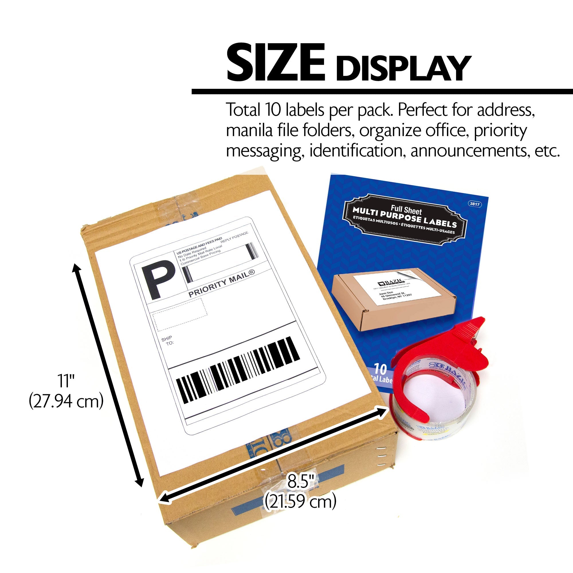 White Multipurpose Labels Full Sheet 8.5" X 11" (10/Pack)