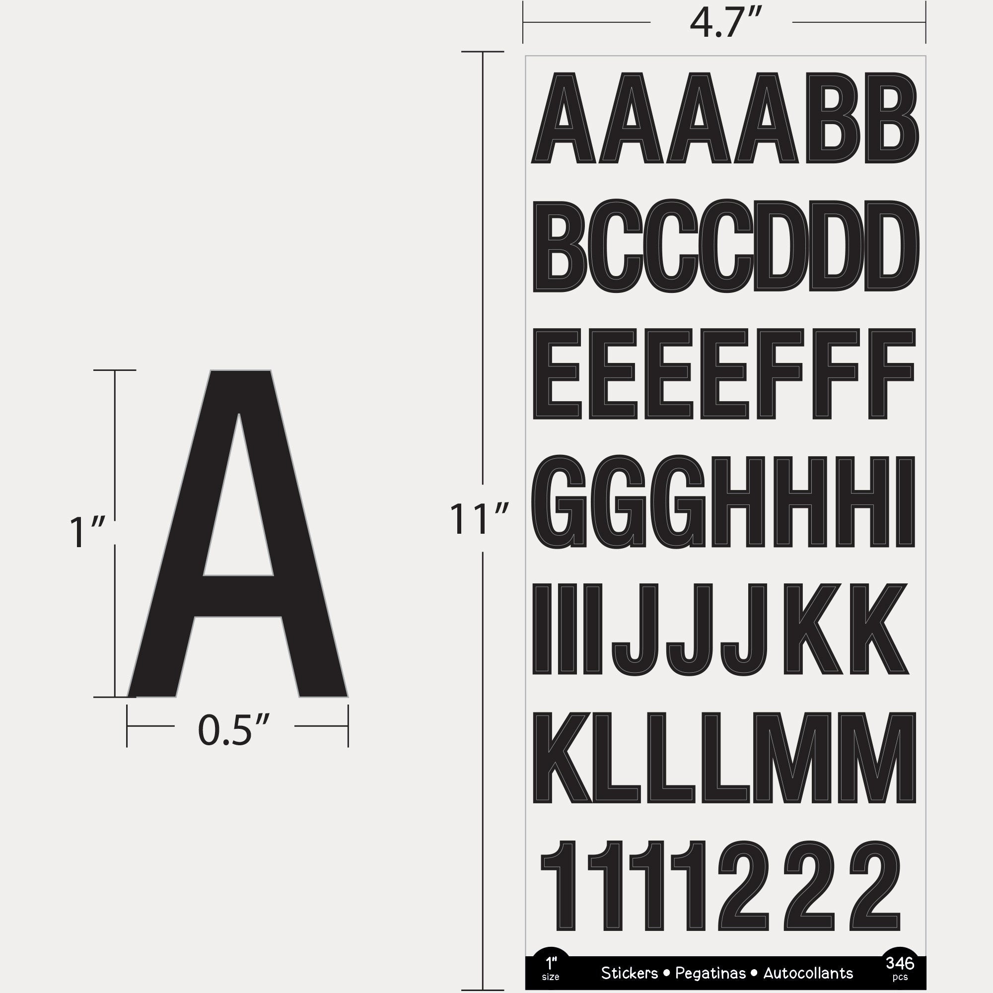 Alphabet & Number 1" Black Color (6 SHEETS)