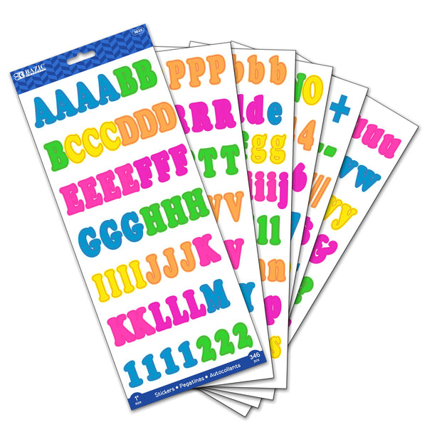 1" Multicolor Alphabet & Numbers Stickers (346/Pack)