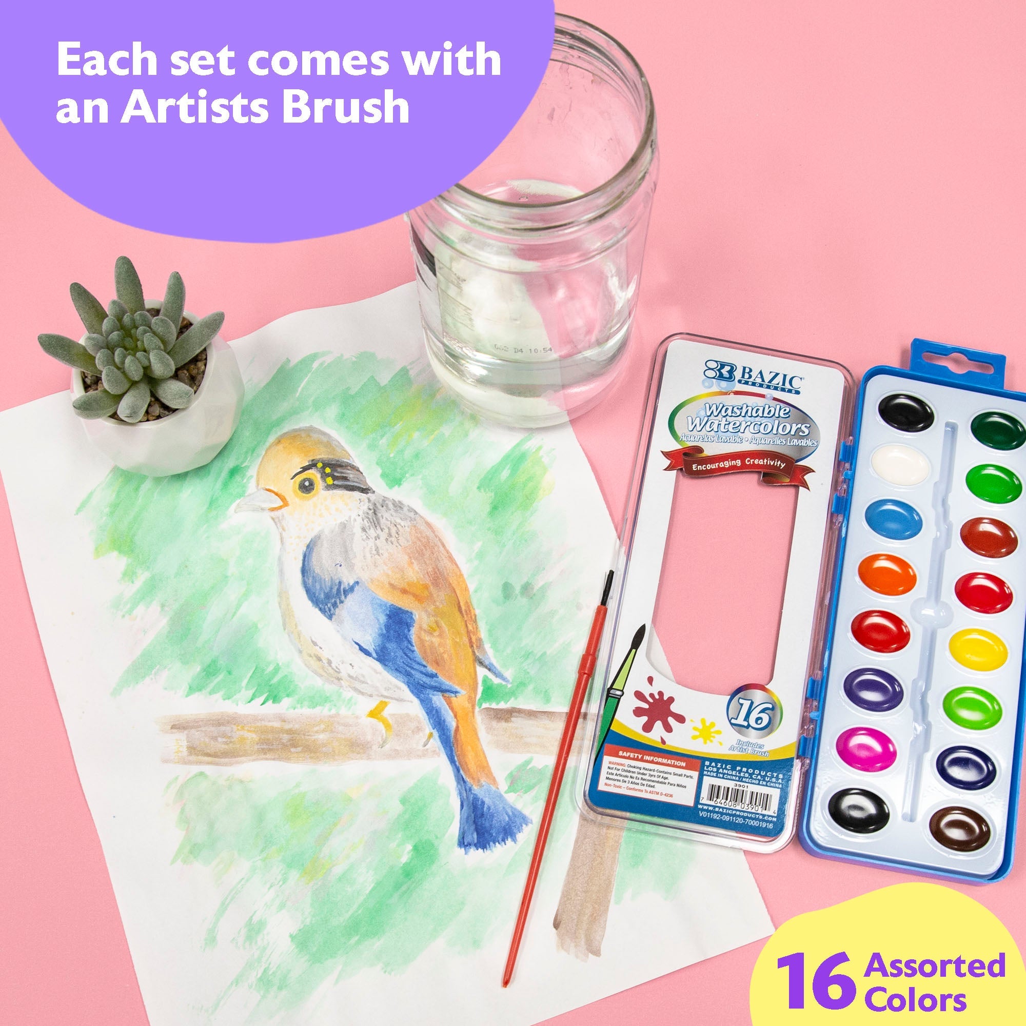 Semi Moist Watercolor w/ Brush 16 Ct.