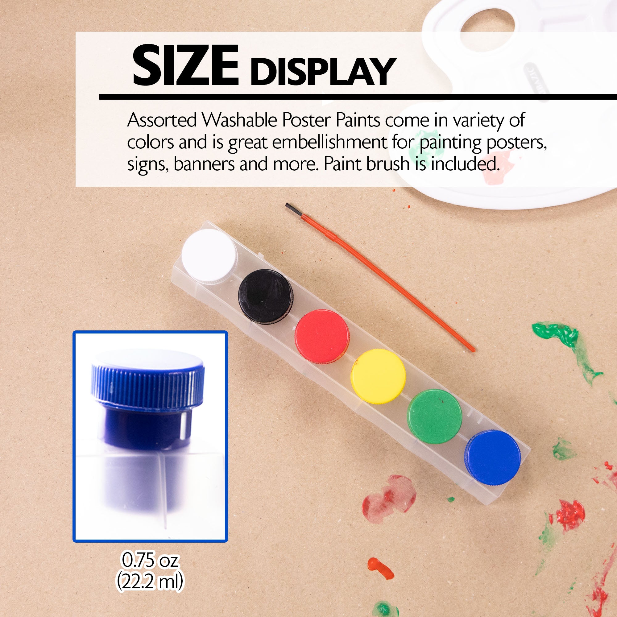 Poster Paint Washable w/ Brush 6 Color 0.75 Oz (22.2 mL)