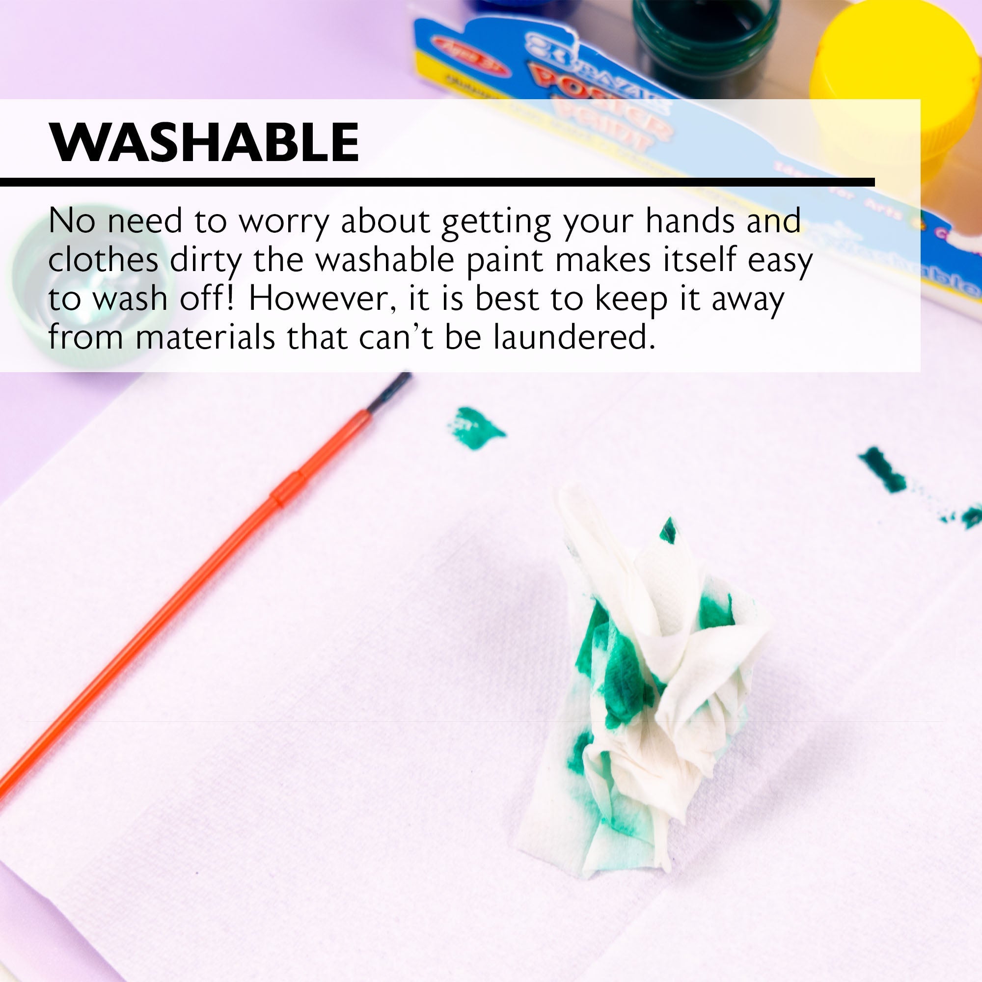 Poster Paint Washable w/ Brush 6 Color 0.75 Oz (22.2 mL)