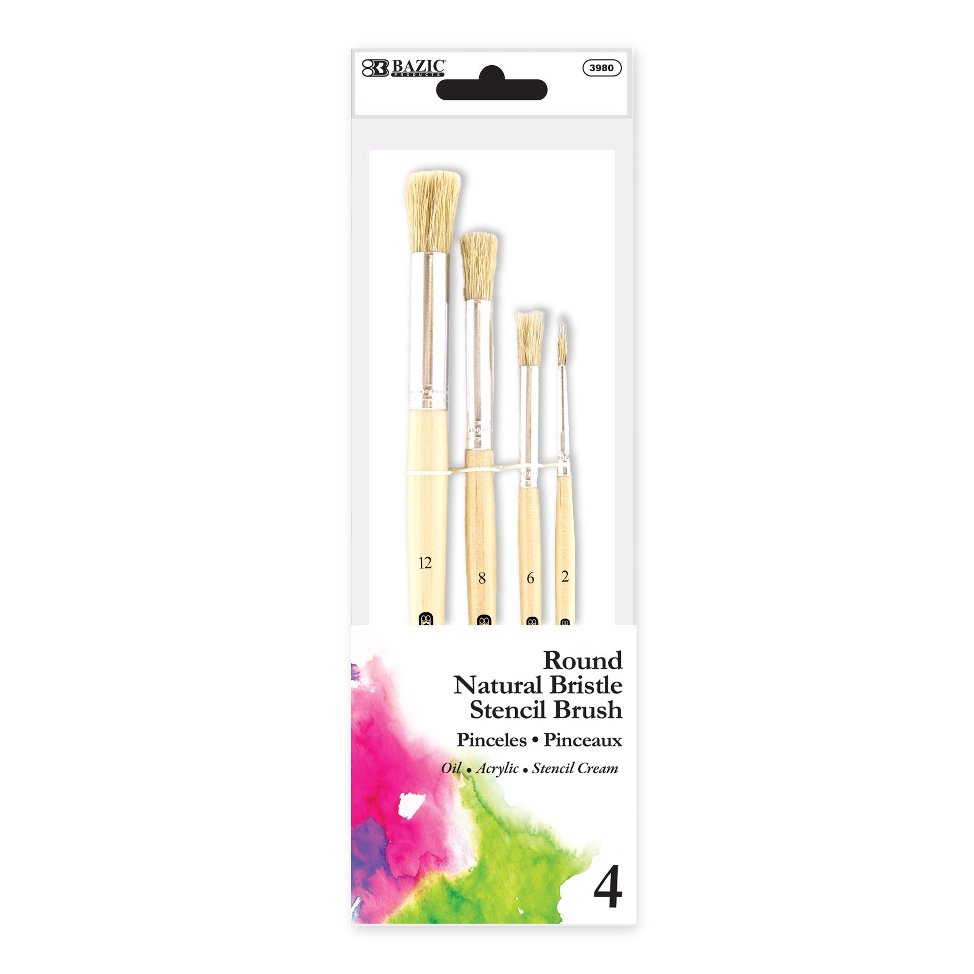 BAZIC Paint Stencil Brush Round Natural Bristle (4/Pack) – BAZIC