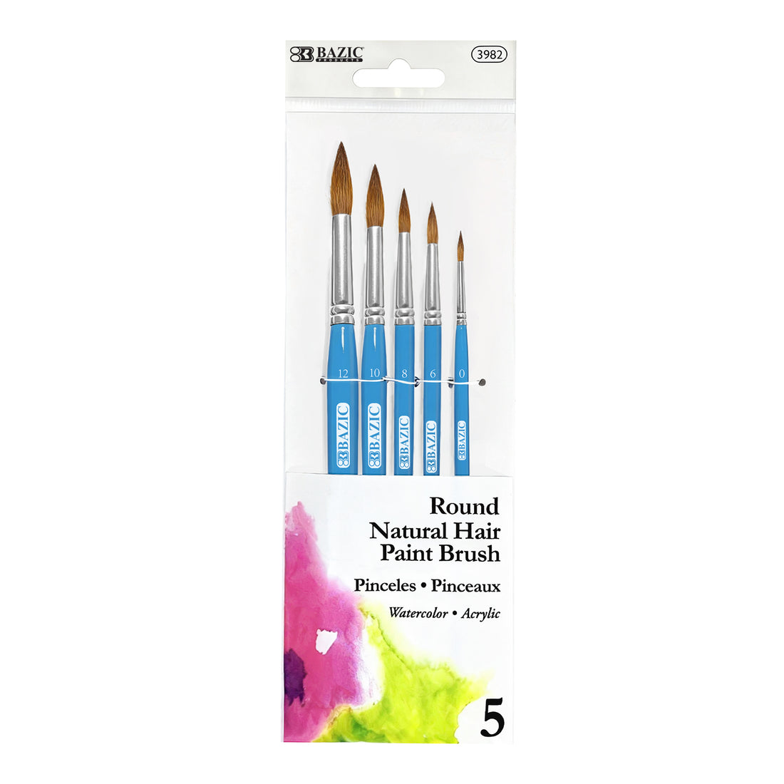 Round Natural Hair Paint Brush (5/Pack)