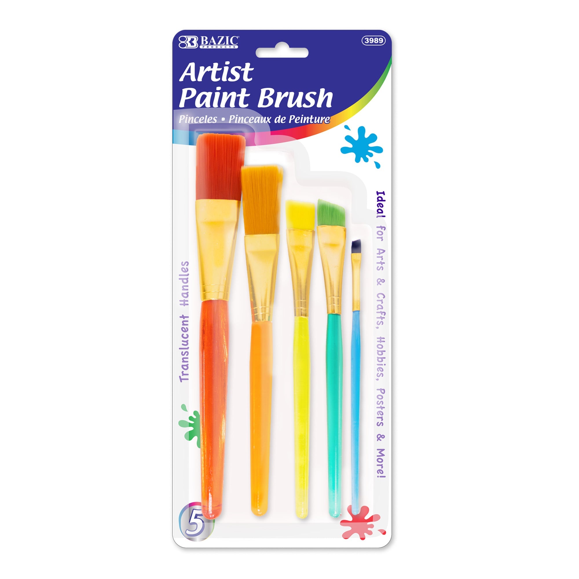 Paint Brush Nylon w/ Translucent Handle set (5/Pack)