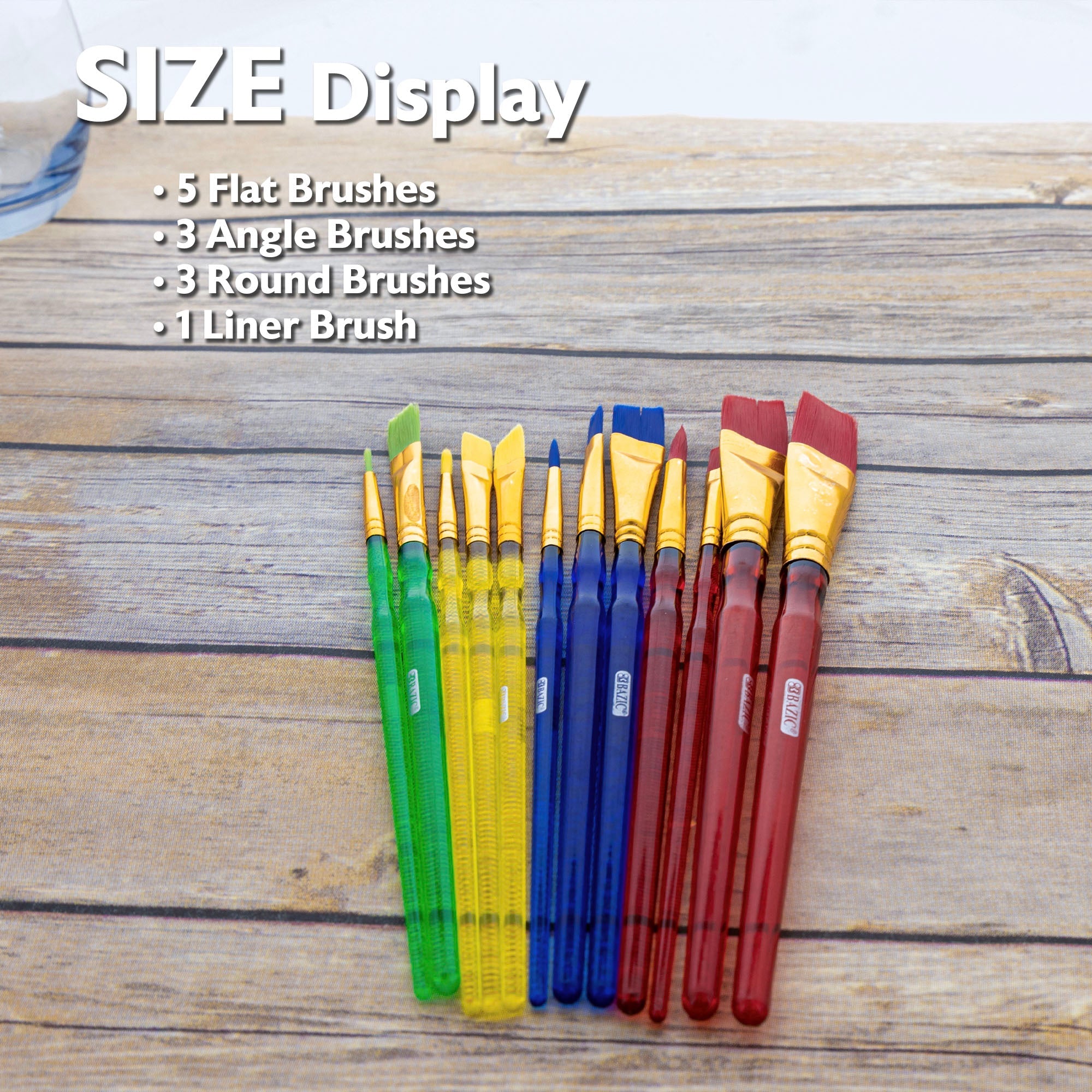 Assorted Nylon Paint Brush Set w/ Translucent Handle (12/Pack)