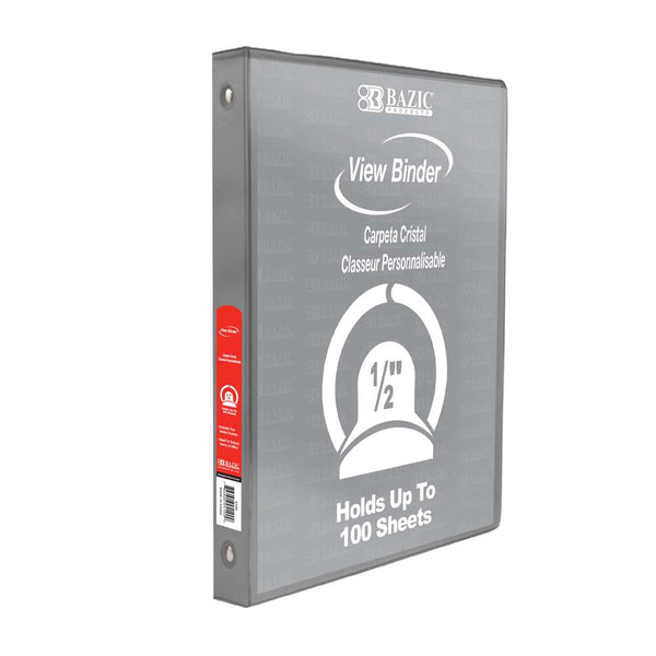 1/2" Grey 3-Ring View Binder w/ 2-Pockets