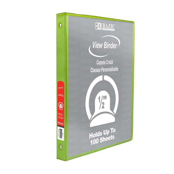 1/2" Lime Green 3-Ring View Binder w/ 2-Pockets