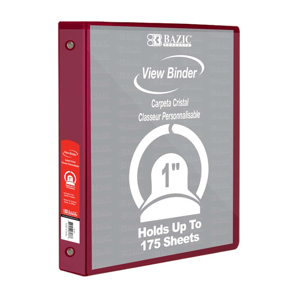 1" Burgundy 3-Ring View Binder w/ 2-Pockets