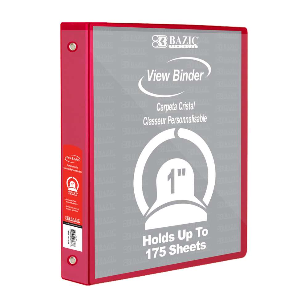 1" Red 3-Ring View Binder w/ 2-Pockets
